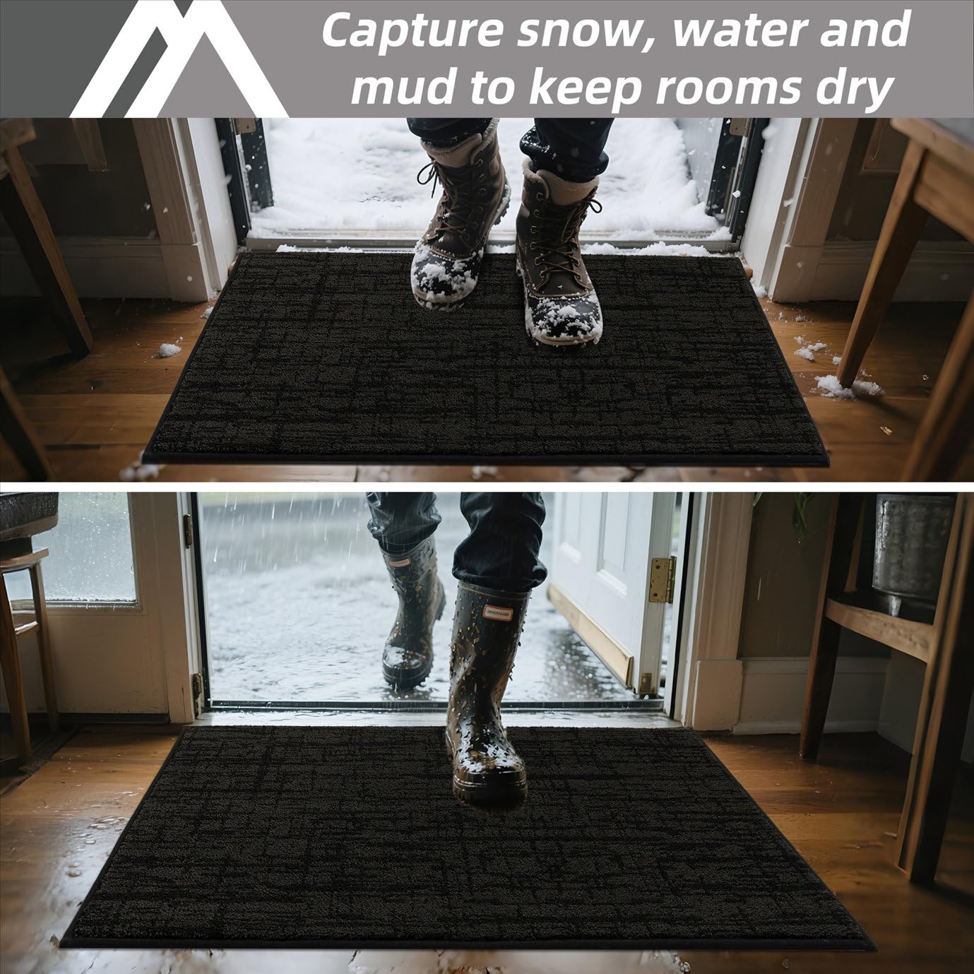 COSY HOMEER-Door-Mat Dirt Trapper Entryway Rugs 24"x36" Non Slip Washable Entrance Mats Absorbent Welcome Mat Low Profile Dog Door Mats for Front Back Doomats and Wet Shoes,Black