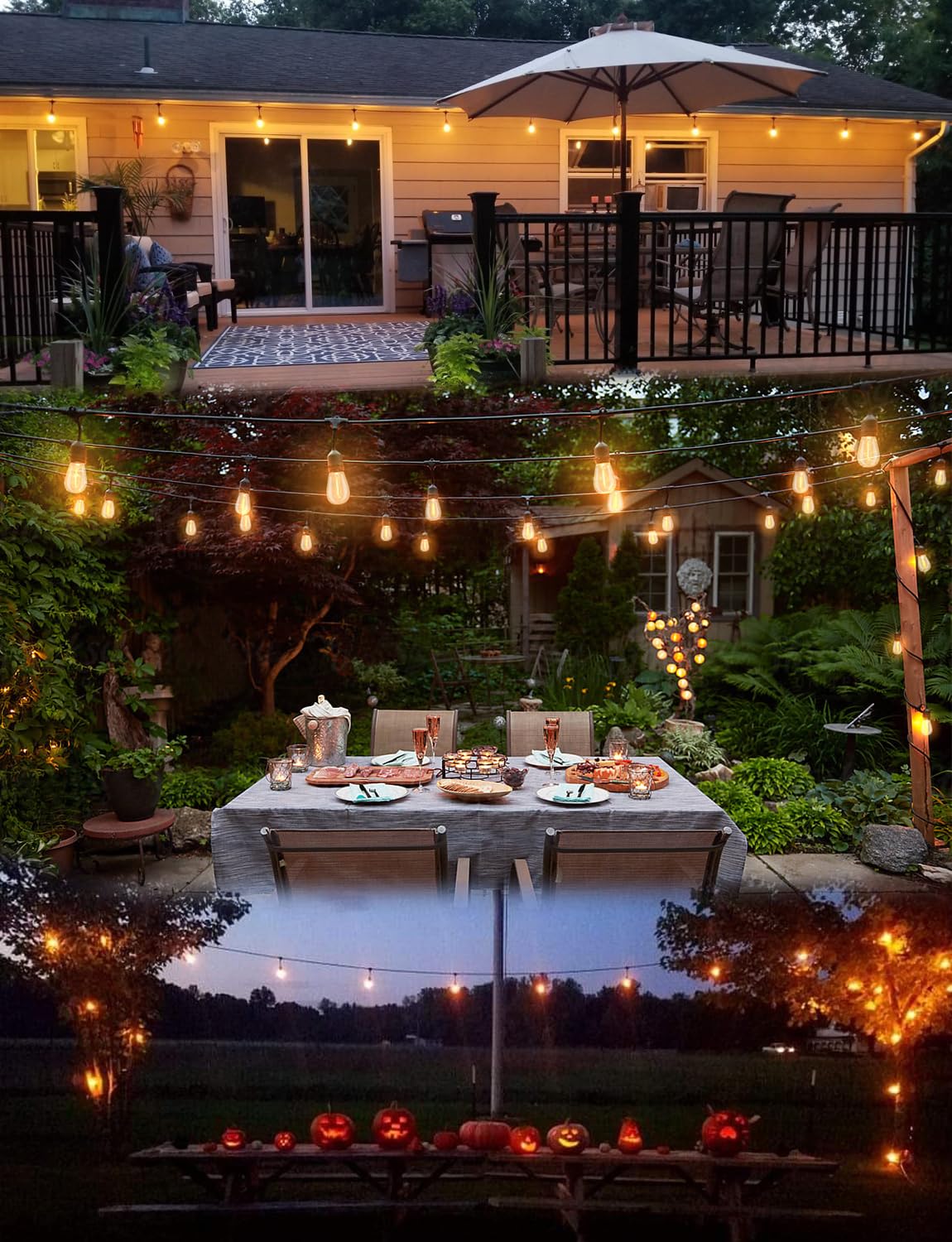 Outdoor String Lights LED 100FT Commercial Grade Heavy Duty Light String Lights with 30 Sockets 32 Shatterproof Plastic Bulbs Include 2 Spare S14 Dimmable Edison Bulbs Patio Market Cafe Light