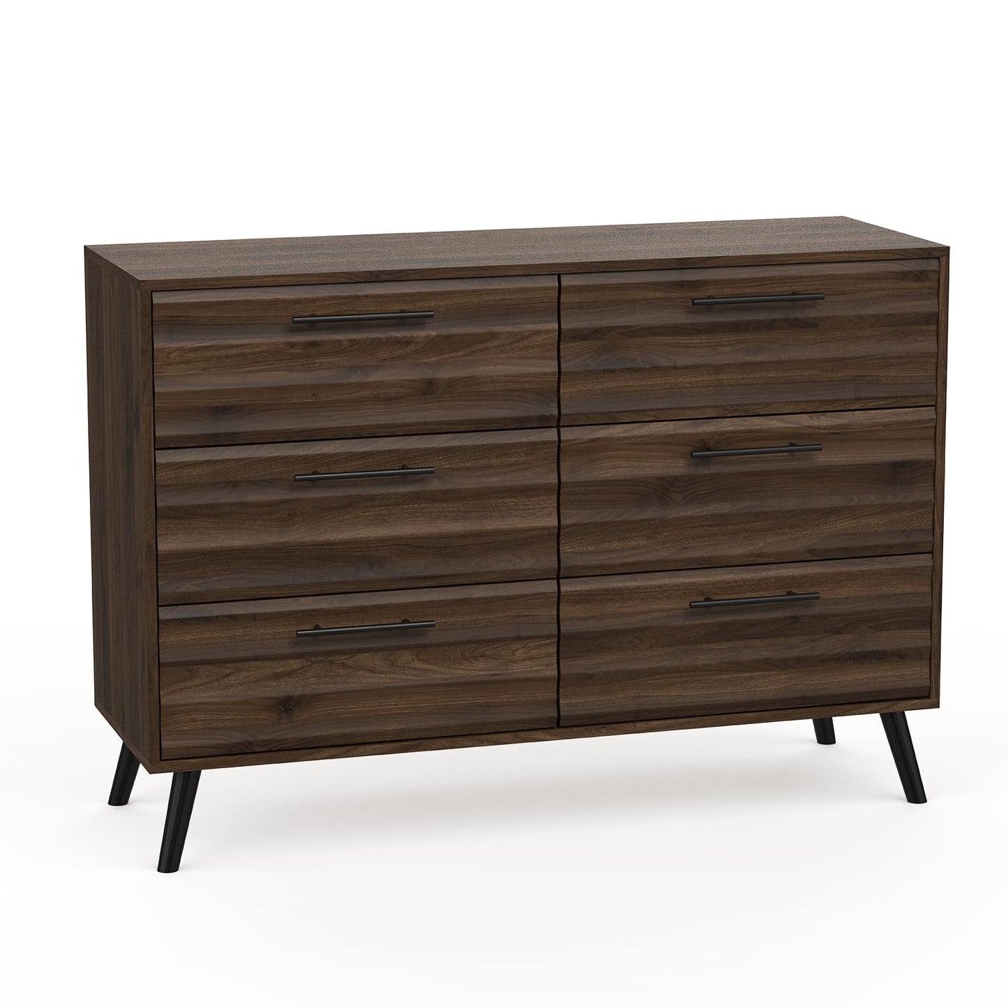 RQZ 6 Drawers Dresser for Bedroom, Walnut Chest of Drawers with Large Storage Capacity, Wooden Storage Dresser Organizer for Bedroom Nursery Living Room Hallway Closet (6-Drawer)