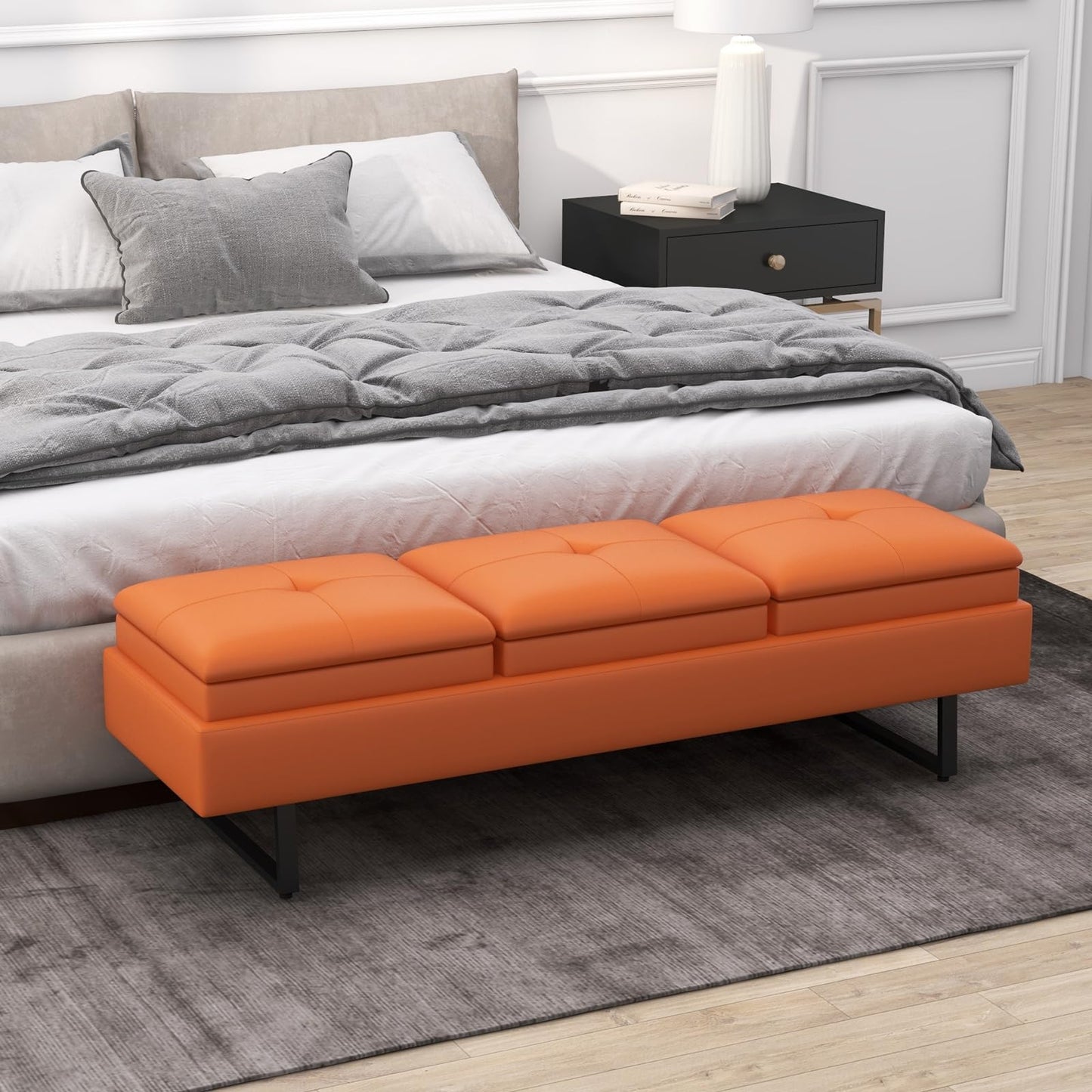 Kinfant Modern Futon Sofa Bed - 3-Seat Couch Bed with Soft Cushions for Living Room Bedroom and Small Space (PU Leather, Orange)