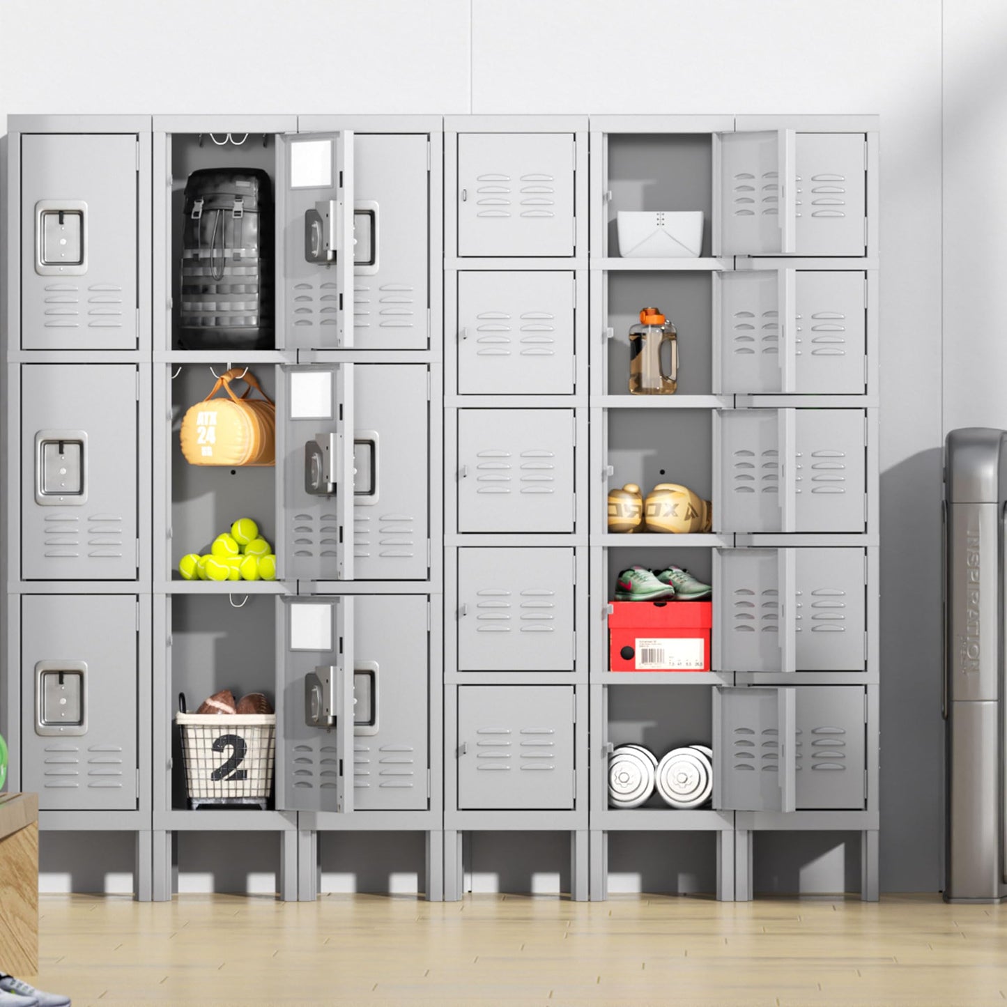 Greenvelly Metal 5-Tier Lockers for Employees Steel Lockers for Gym, Metal Storage Locker with Louvers, 5 Door Locker for Office,Home,School (Grey)