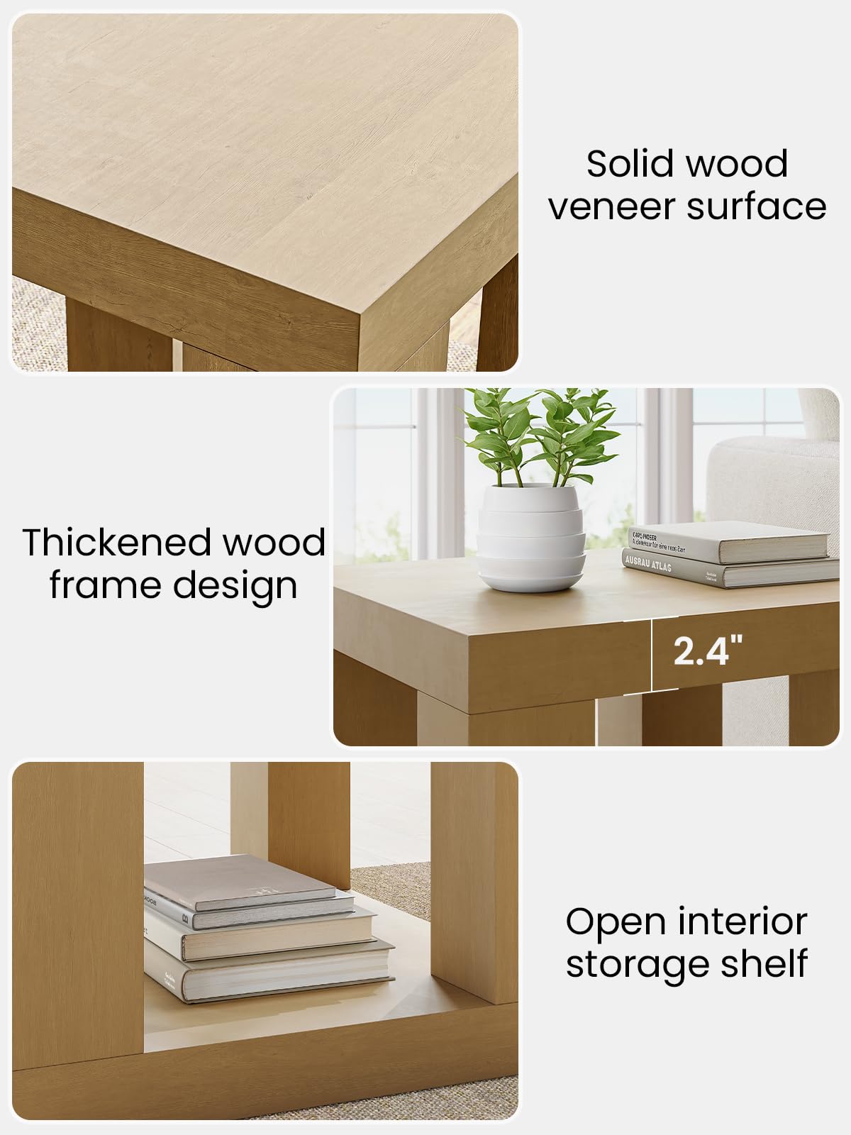 ModernMate Rectangular Side Table, 2-Tier Wooden Bedside Table with Sturdy Frame, Modern End table with Open Shelf Storage, 23.62" Compact Night Stand for Living Room, Bedroom or Small Spaces, Natural