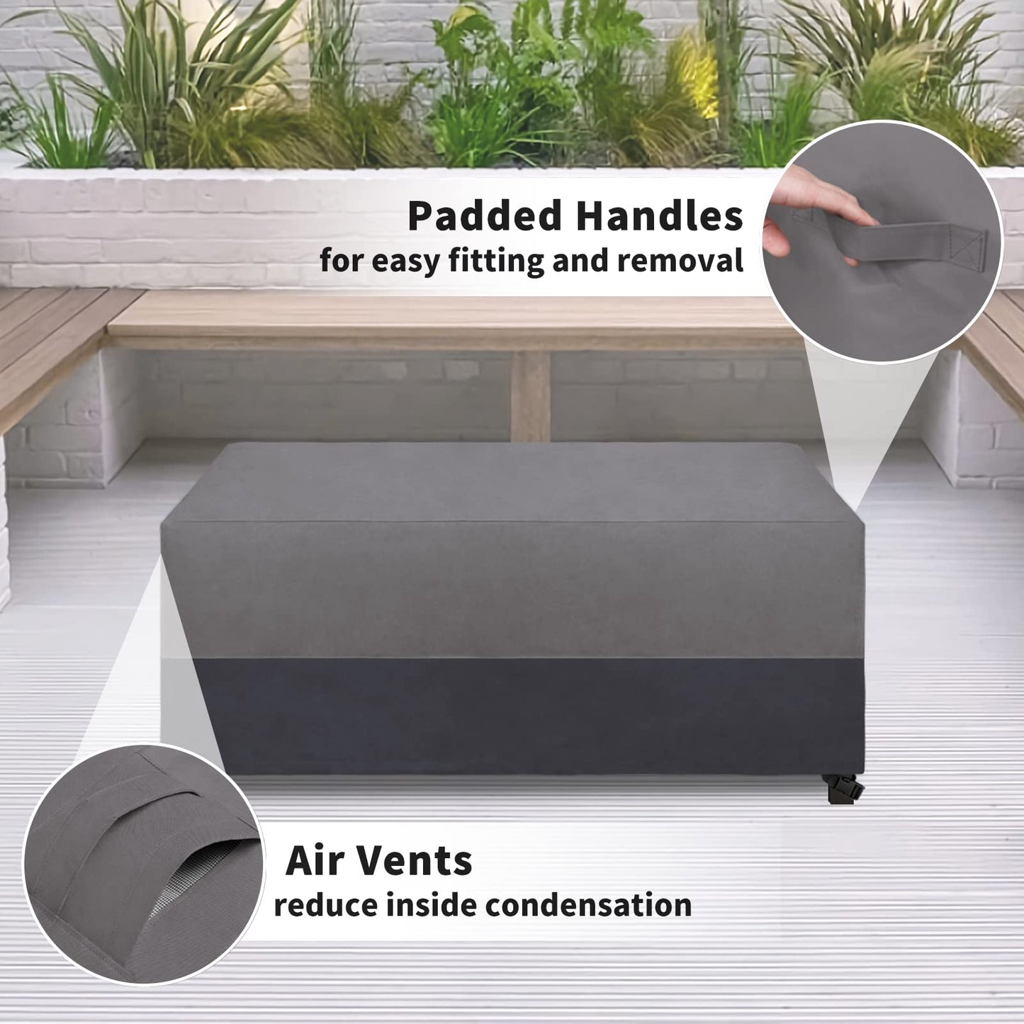 Easy-Going Patio Coffee Table Cover - Small Outdoor Rectangular Table Cover, UV Resistant Waterproof - Gray/Dark Gray (48" L x 28" W x 16" H)