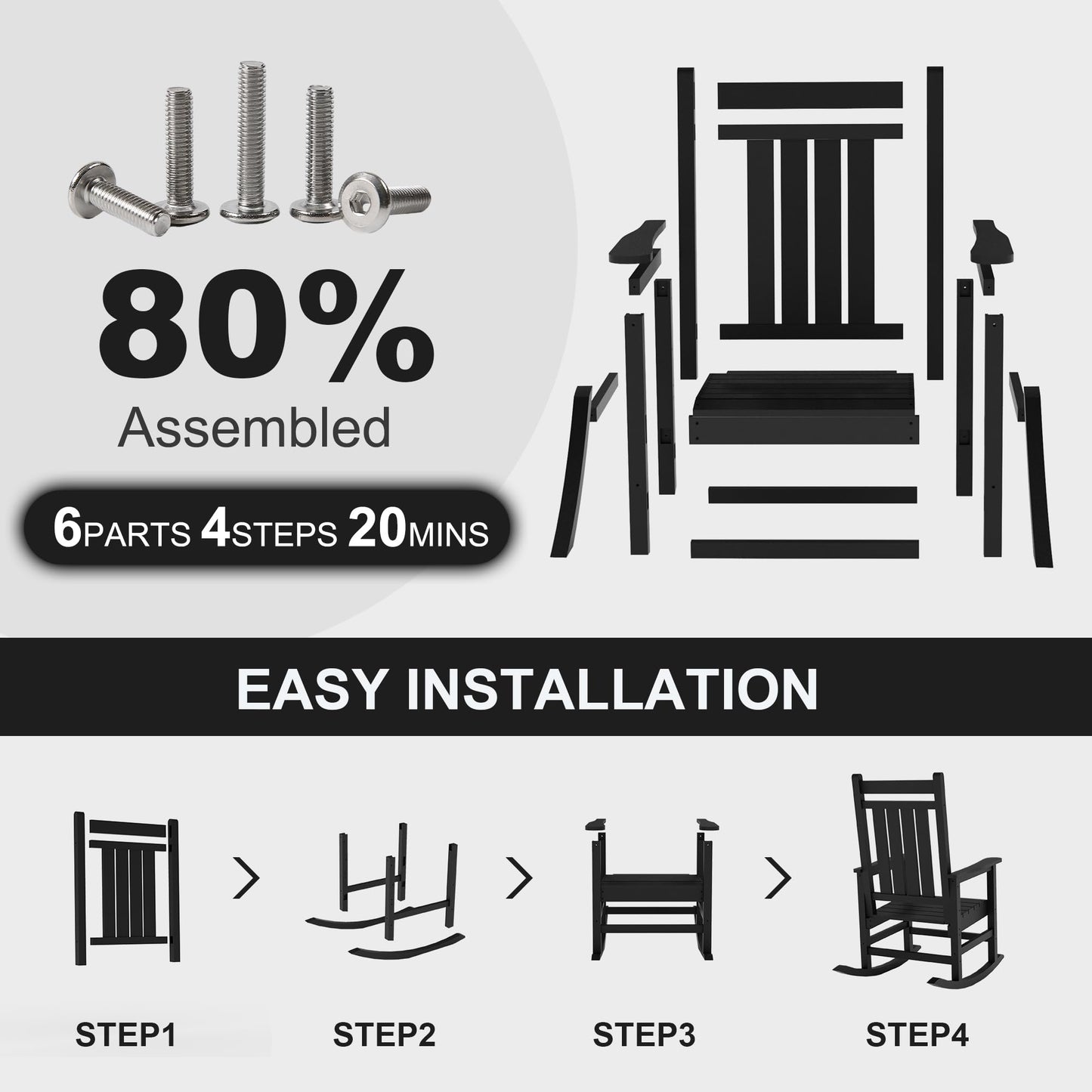 Outdoor HDPE Rocking Chairs Set of 2, HDPE Oversized Patio Rocking Chairs, All Weather Resistant Porch Rocker, Heavy Duty Front Plastic Rockers for Outside