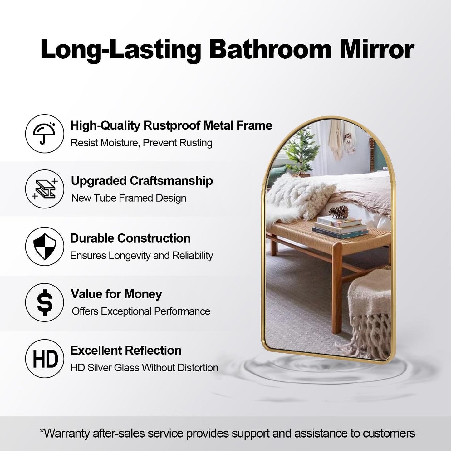 ANDY STAR 30x40’’ Arched Gold Mirrors for Wall, Brushed Brass Arched Bathroom Mirror Rounded Corner, Gold Arched Vanity Mirror,SUS304-Anti-Rust, Tube Frame, Wall-Mounted Vertical 1’’ Deep