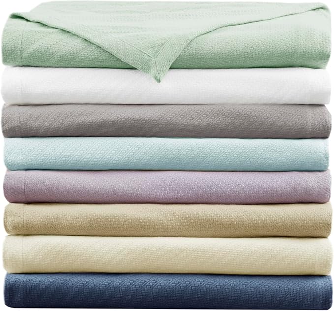 Madison Park Liquid Cotton Luxury Blanket Premium Soft Cozy 100% Ring Spun Cotton For Bed , Couch or Sofa, Twin, White