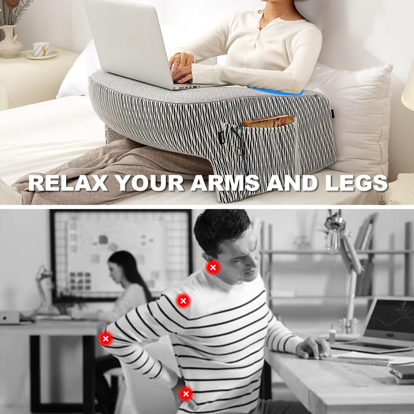 cooloo8 Reading Pillow for Lap, Extra Large Arm Rest Pillow for Adult, Memory Foam Lap Desk Pillow for Reading, Working, Crocheting, Playing Steam Deck Switch or Sitting in Bed Couch(Ash Grey)