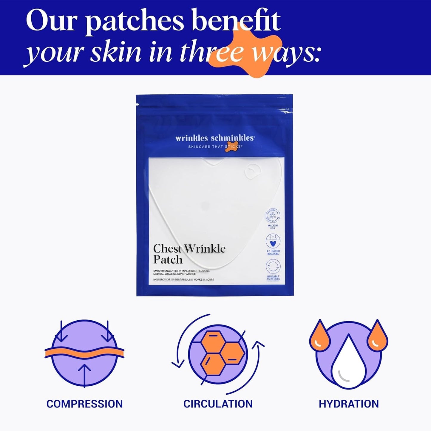 Wrinkles Schminkles Chest Wrinkle Patch & Cleanser Starter Pack - Set of Reusable Chest Silicone Wrinkle Patch + Patch Cleanser (2 oz) Maximise Uses - Smooth & Prevent Chest & Décolletage Wrinkles