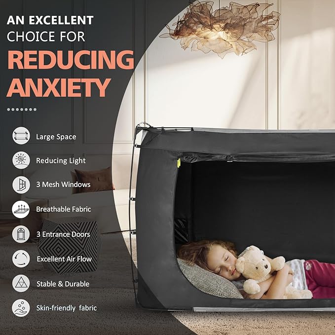Bed Tent Bed Canopy Full Size Tents for Adult and Kids- Original Design Portable Dream Tent Indoor Sleeping 80% Blackout with 3 Doors Breathable Big Space Tents