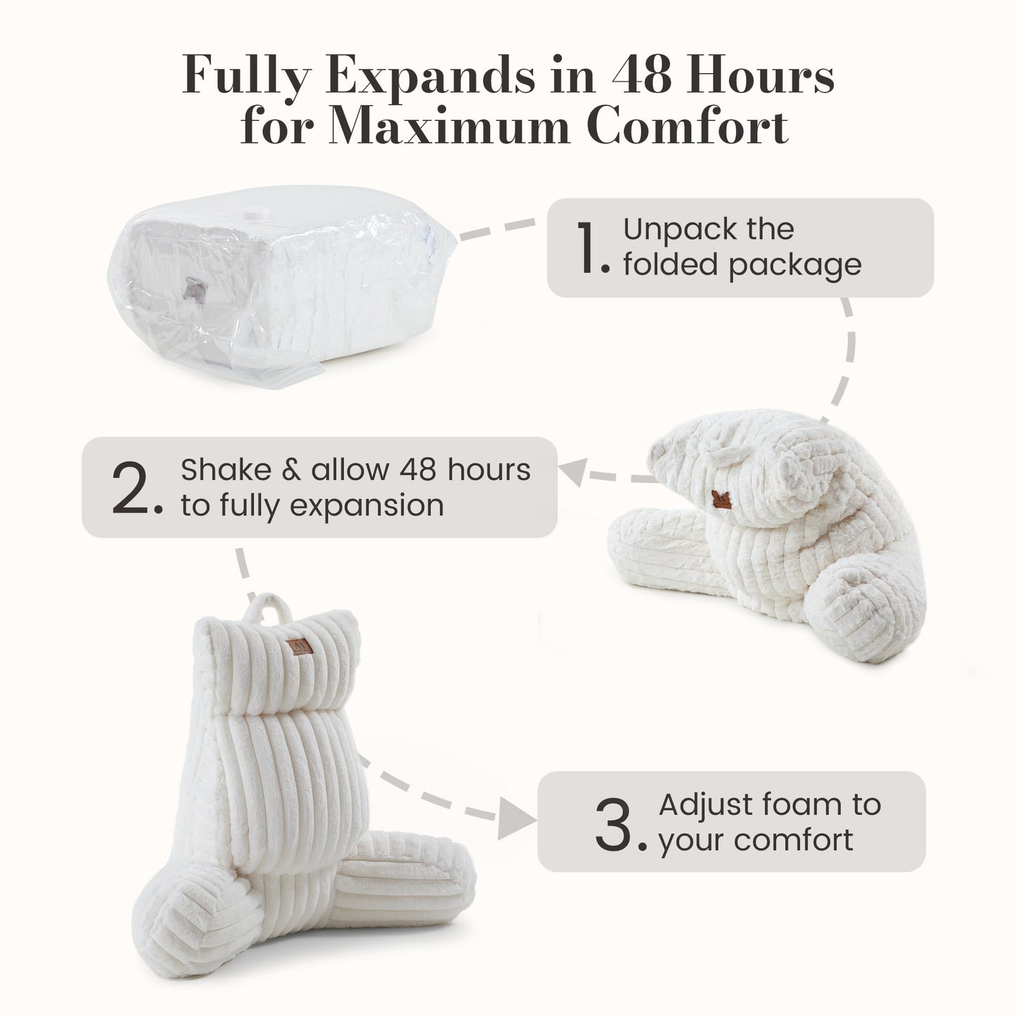 Amélie Home Faux Fur Reading Pillow with Pocket for Sitting in Bed, Adult Backrest Bed Pillow with Washable Cover for Lounging, Study & Relaxing, Grey 17.7 inches