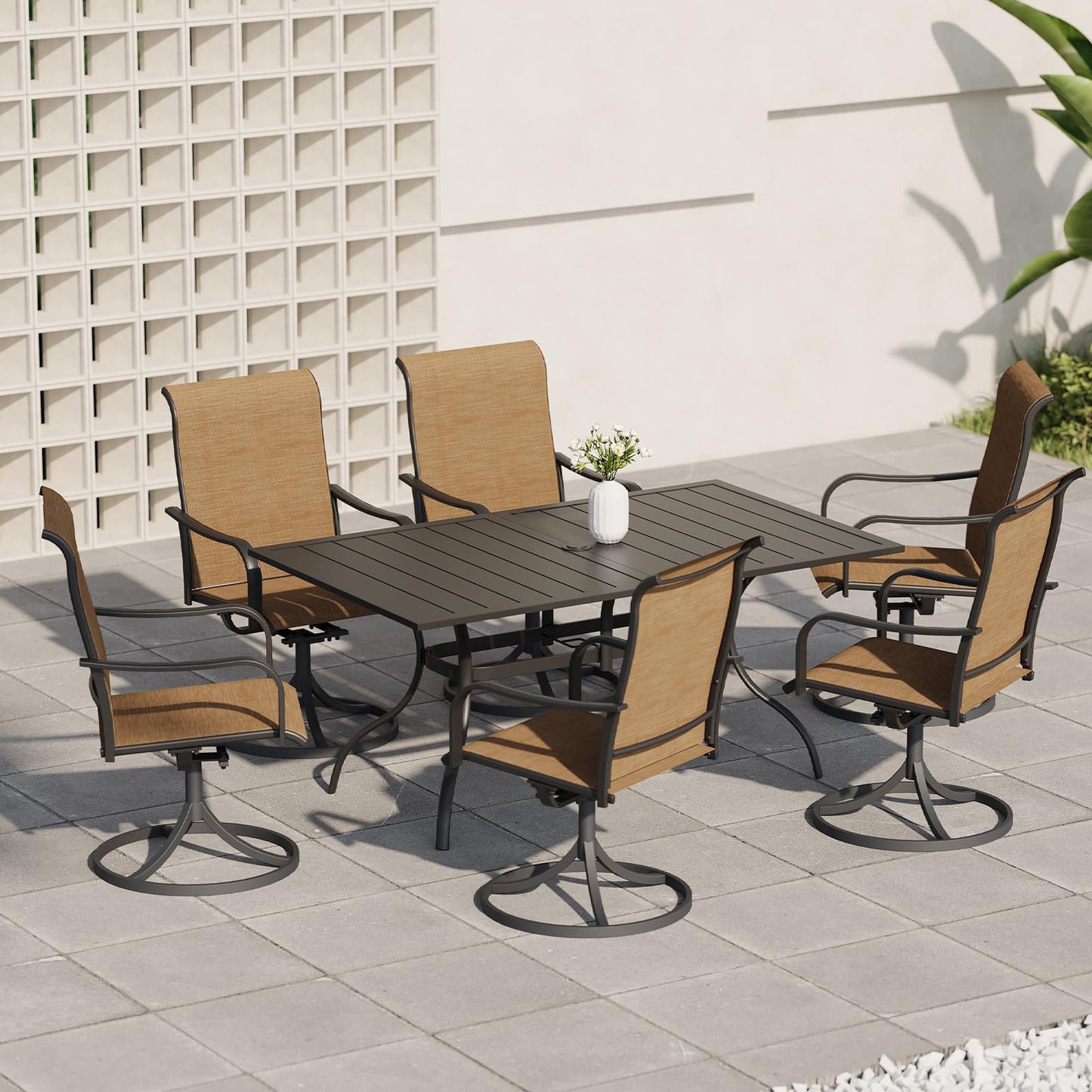 Anmutig Patio Swivel Dining Chairs Set of 2, Outdoor Swivel Chairs High Back with All Weather Textilene Metal Rocking Frame for Lawn Garden Backyard