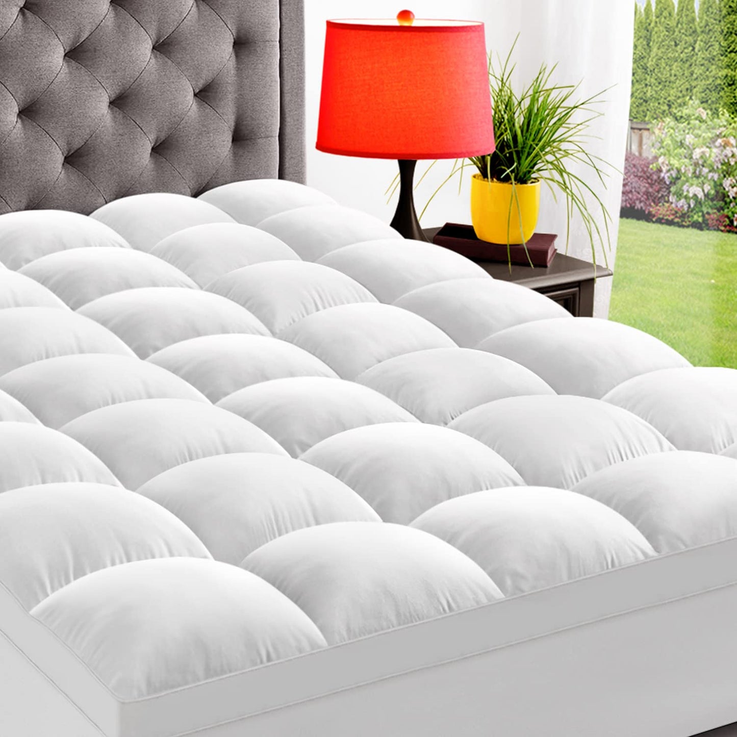 ELEMUSE Full Mattress Topper for Back Pain, Extra Thick Mattress Pad Cover, Plush Soft Pillowtop with Elastic Deep Pocket, Overfilled Down Alternative Filling