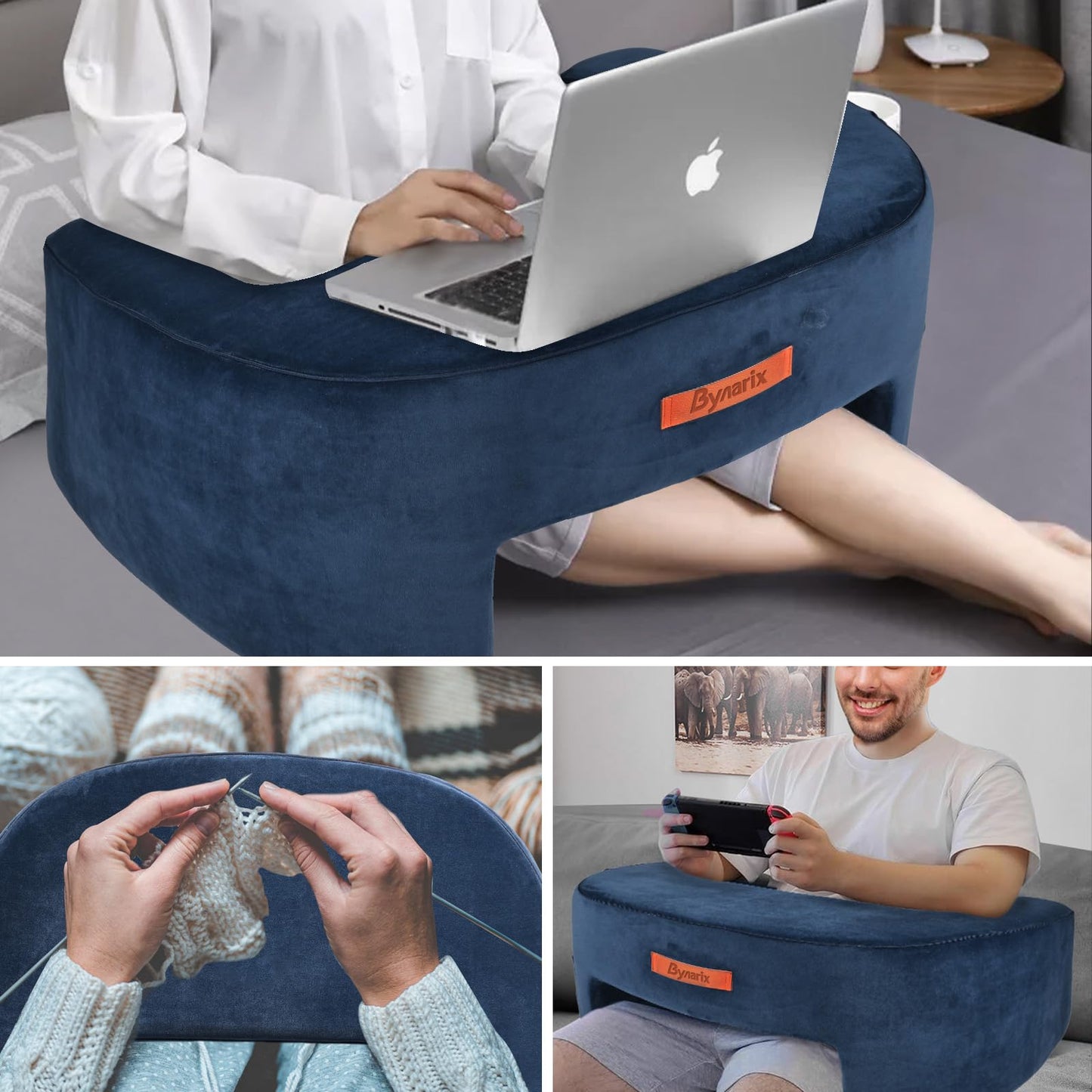 ByNaRIX Reading Pillow for Gaming, Lap Desk Pillow for Laptop, Extra Large Arm Rest Pillow for Adult Working, Playing, Crocheting, Steam Deck Switch/Sitting in Bed Floor Couch Sofa Blue