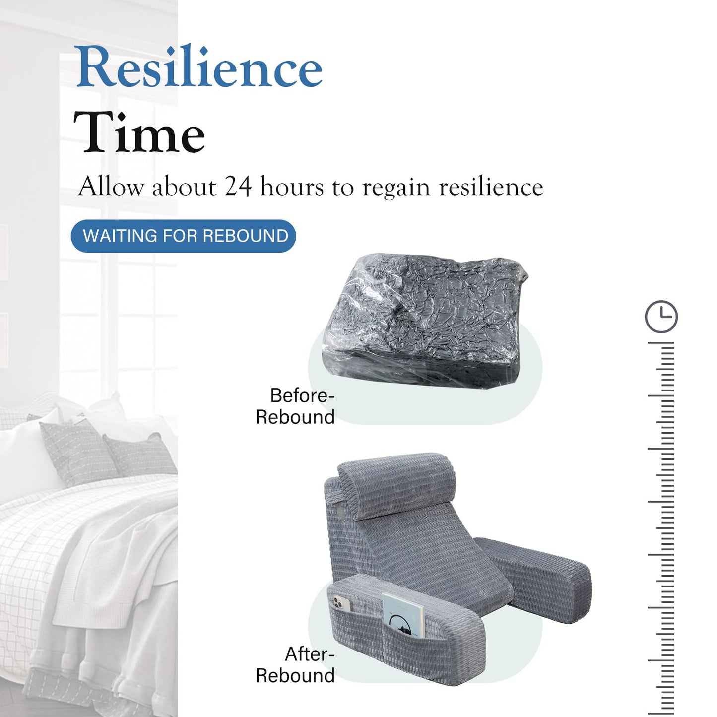 Selectico Reading Pillow for Bed, 19" Back Pillow for Bed Sitting up, Big Pockets & Built-in Arms, Backrest Cushion, Wedge Support for Reclining/Reading/Resting/Watching TV, Washable Cover, Grey