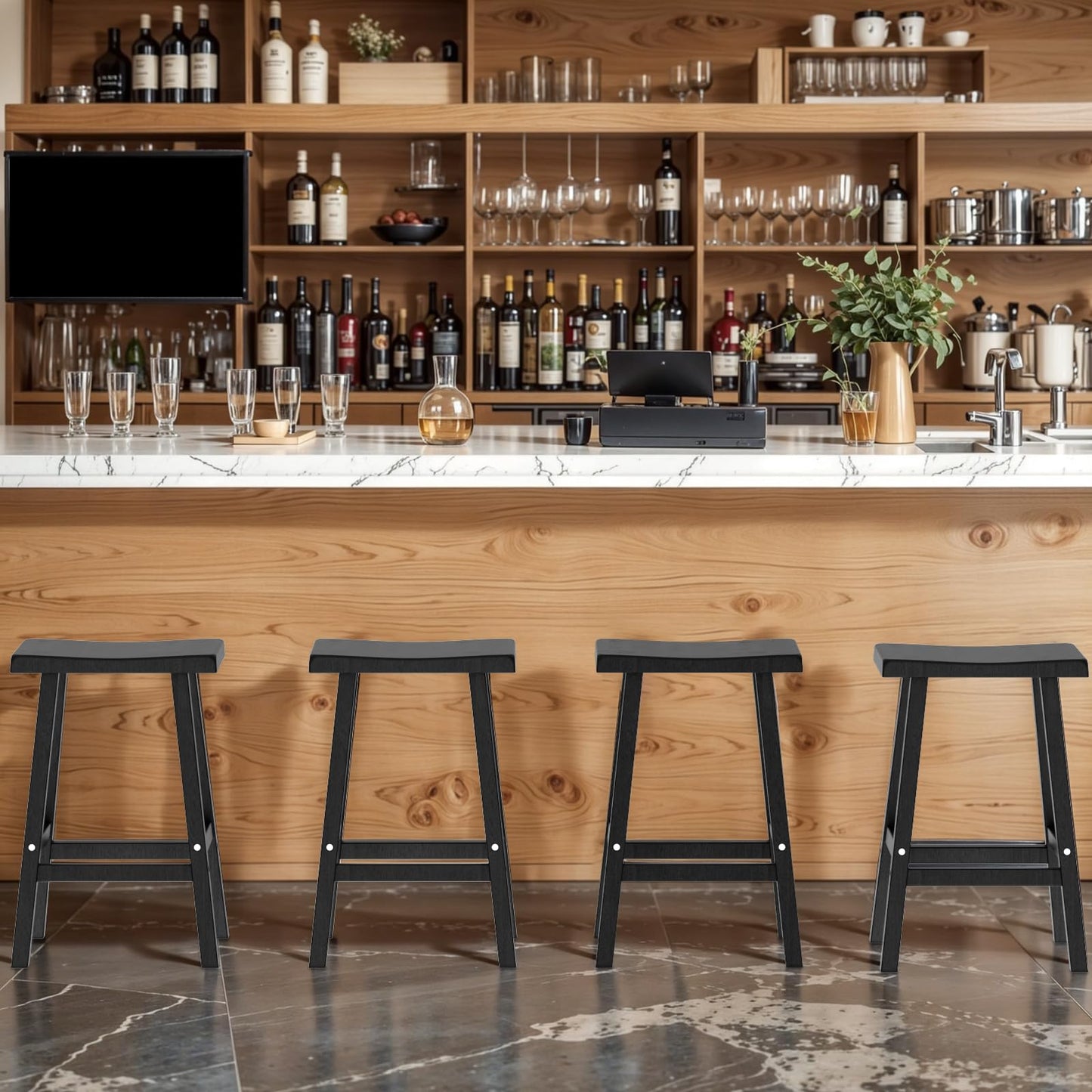 KFY Bar Stools Set of 2 - Resin Material 29 Inch Height Barstools with Anti-Slip Pads & Easy Assembly, Sturdy Comfortable Counter Stools for Outdoor Kitchen Bar