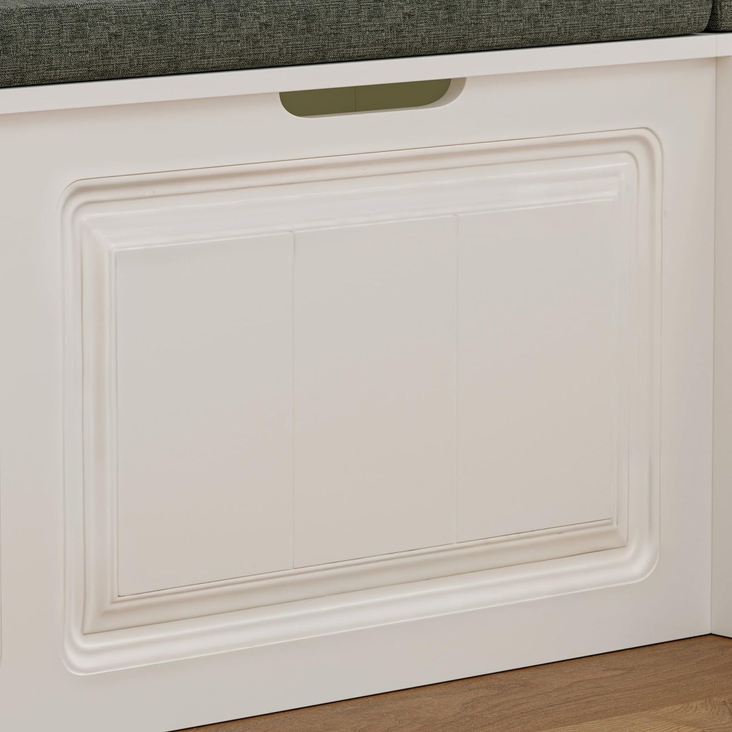TAMUNE L Shape Storage Bench, Kitchen Breakfast Nook Bench, Backless Corner Bench Nook with Storage, Shoe Benches with Cushion for Entryway Cloakroom, White and Grey, 63”D x 63”W x 18.3”H