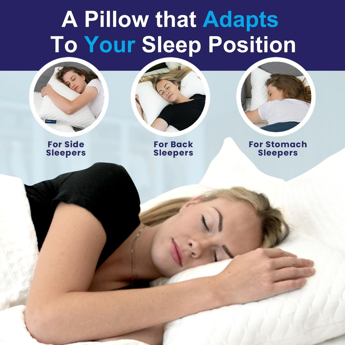 Sidney Sleep Pillow for Side and Back Sleepers - Comfort for Neck and Shoulder Pain - Adjustable and Customizable Shredded Memory Foam Filling - King Size - Extra Foam Fill Included (Blue, King)