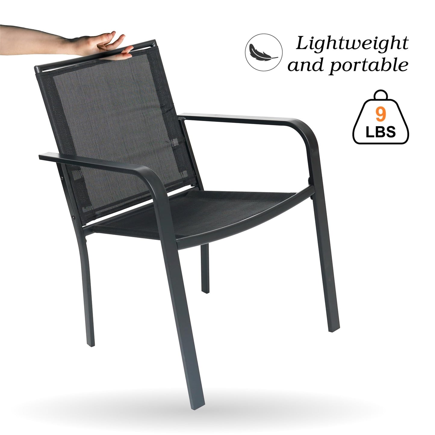 Anmutig Patio Dining Chairs Set of 6, Outdoor Stackable Dining Furniture Set, All Weather Dining Set for Lawn, Garden, Backyard, Poolside Black