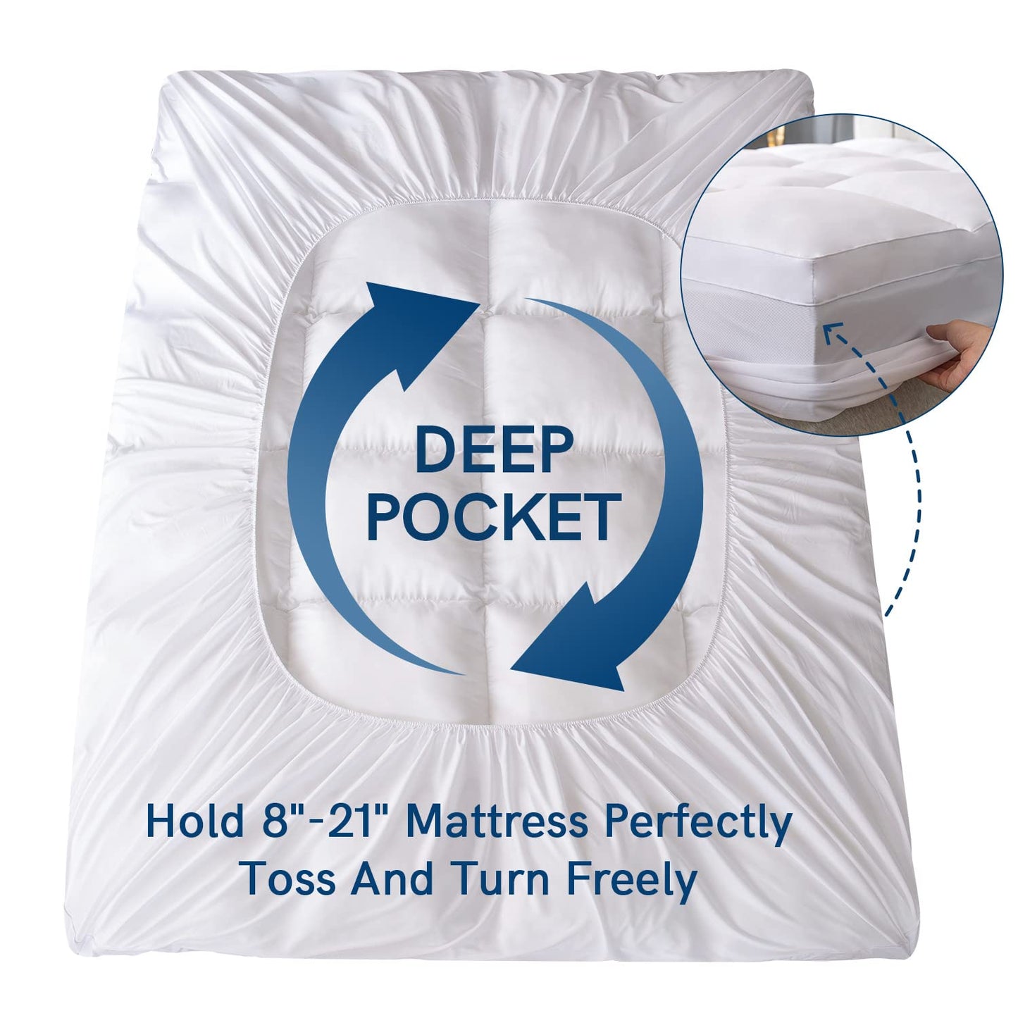 ELEMUSE Super/Olympic Queen Mattress Topper for Back Pain, Extra Thick Mattress Pad Cover, Plush Soft Pillowtop with Elastic Deep Pocket, Overfilled Down Alternative Filling