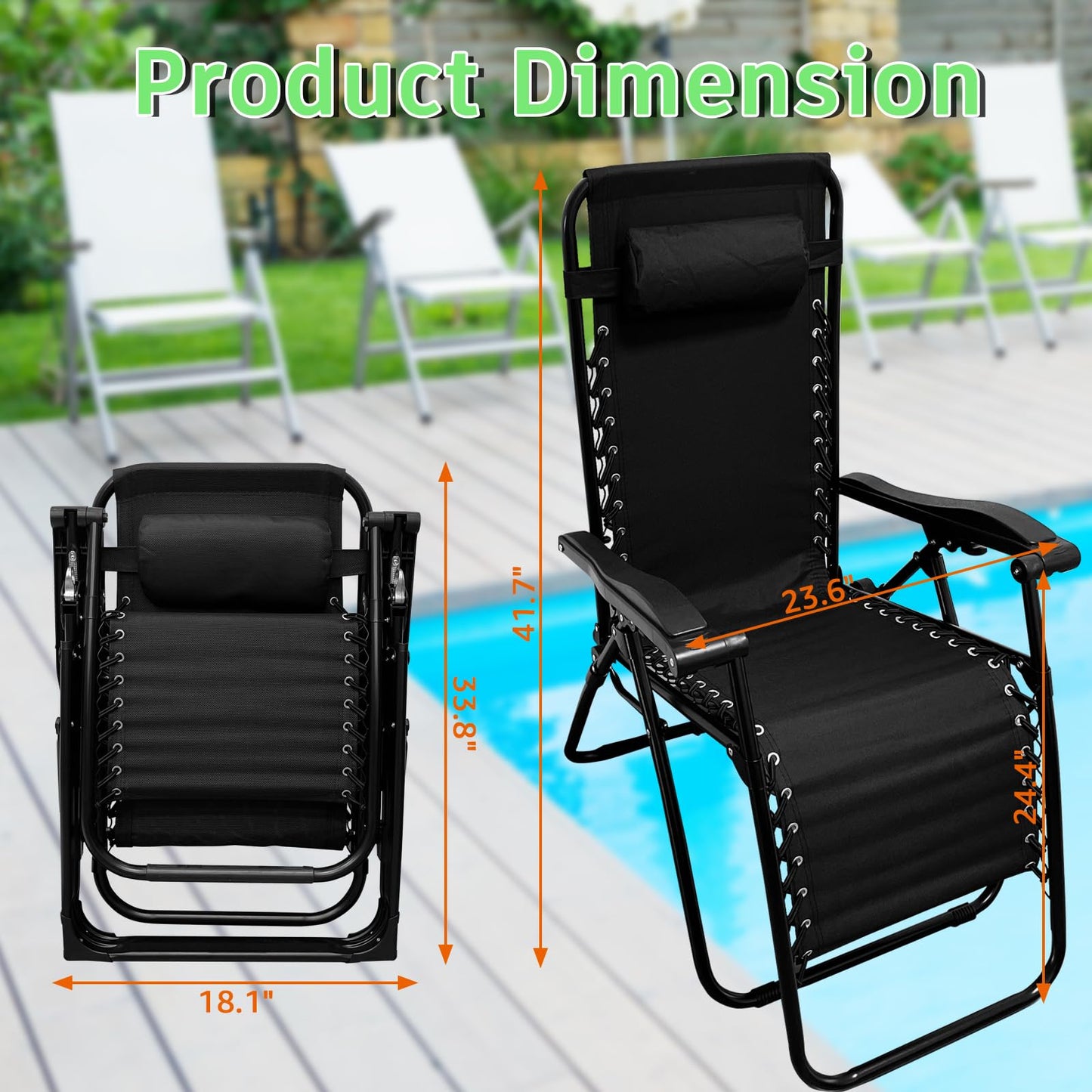 PRIJESSE Outdoor Patio Zero Gravity Lounge Chair with Pillow, Folding Reclining and Textilene Adjustable, Folding Lounge Lawn Chairs for Outside (1)