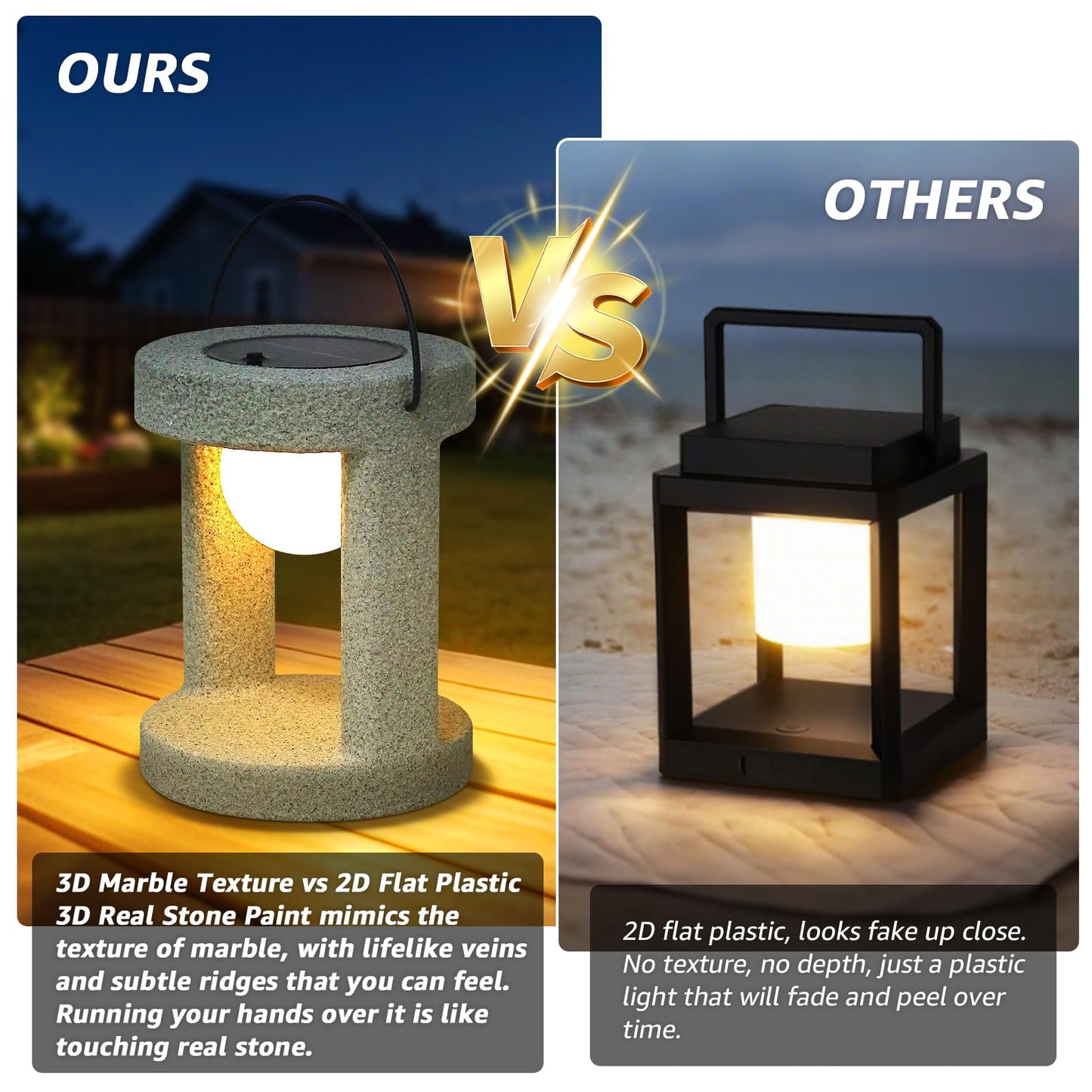 uuffoo Solar Outdoor Lantern, Portable Rechargeable Solar Lamp, IP44 Water-Resistant, Cordless Lights Decorative for Patio, Garden, Living Room