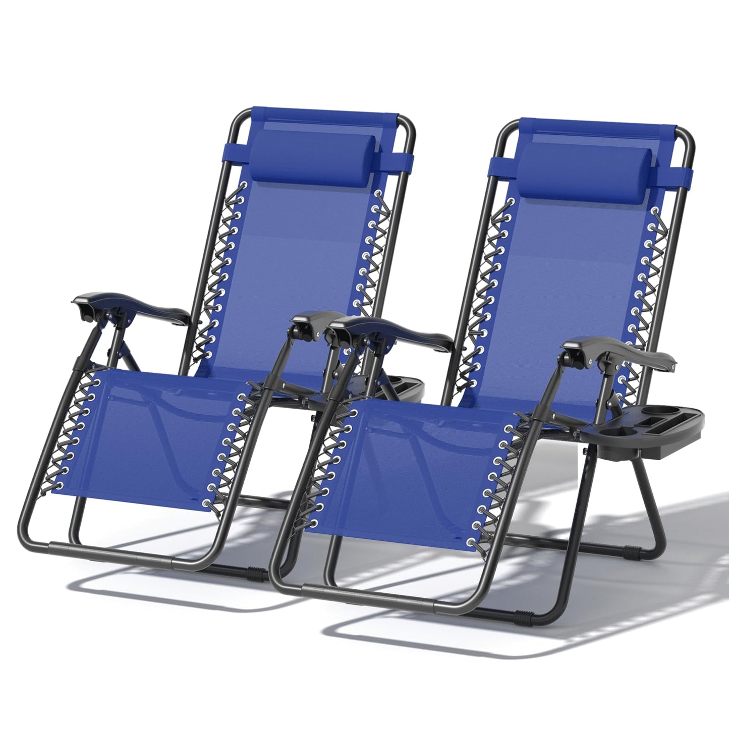 SFIHOME Zero Gravity Chair, Portable Outdoor Chair, Reclining Patio Lounge Chair with Adjustable Pillow and Cup Holder Trays for Outdoor, Patio, Beach, Camping, Garden, Poolside, 2 Pack, Blue