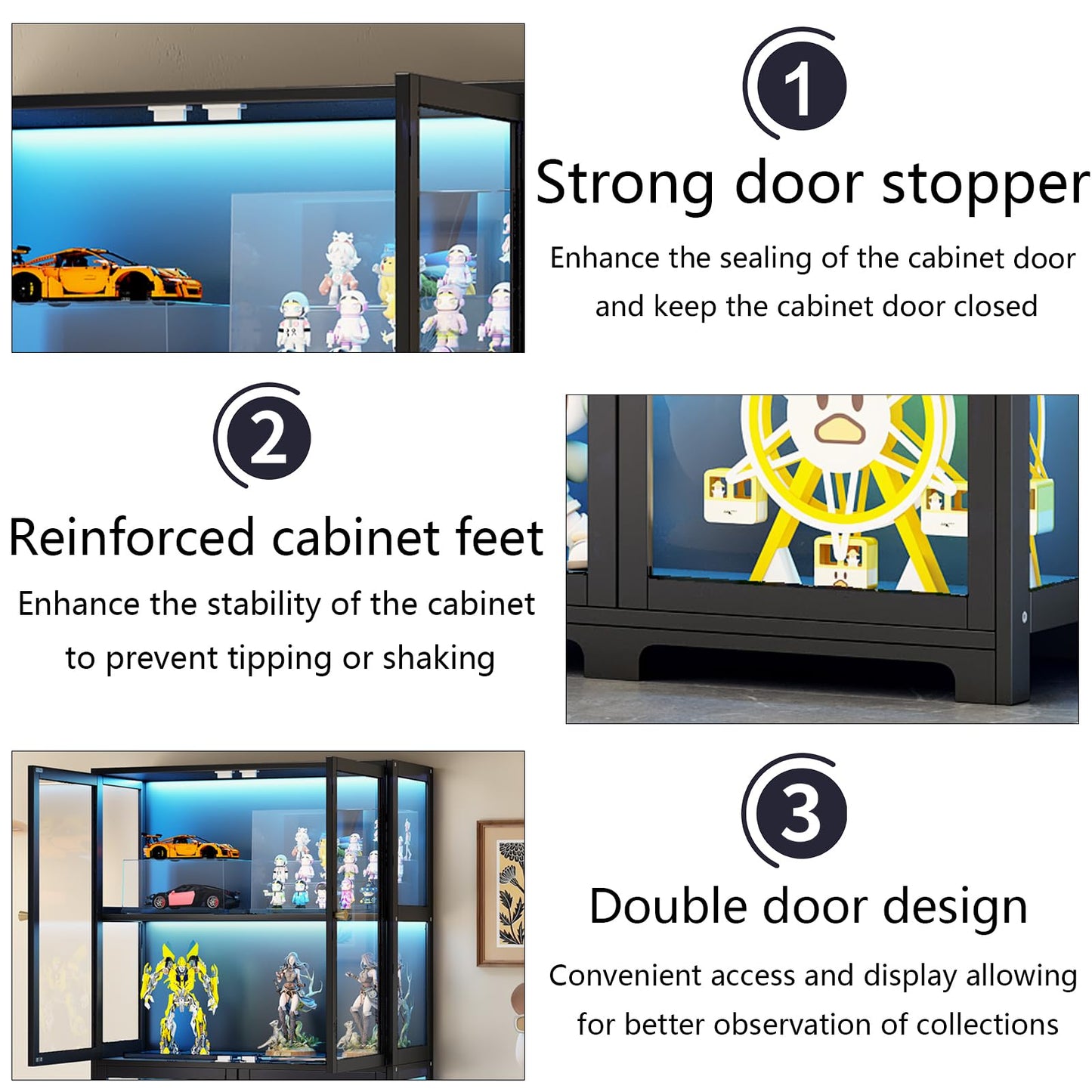 Display Cabinet with Acrylic Glass Door, 4-Tier Curio Cabinet, 65" Display Case for Collectibles, Transparent Curio Case, Toy Organizers Rack & Display Shelf for Home, Office, Playroom, Living Room