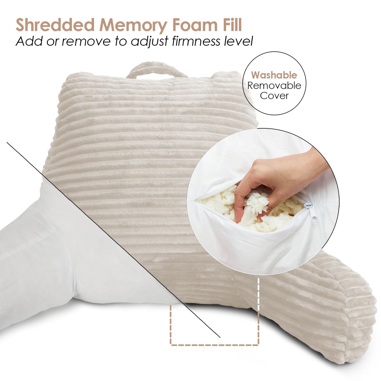 Hearth & Harbor Reading Pillow for Bed Adult – Back Pillow for Sitting in Bed, Standard Bed Pillows for Sitting Up in Bed, Foam Bed Chair Pillow, Linen Bed Rest Pillow