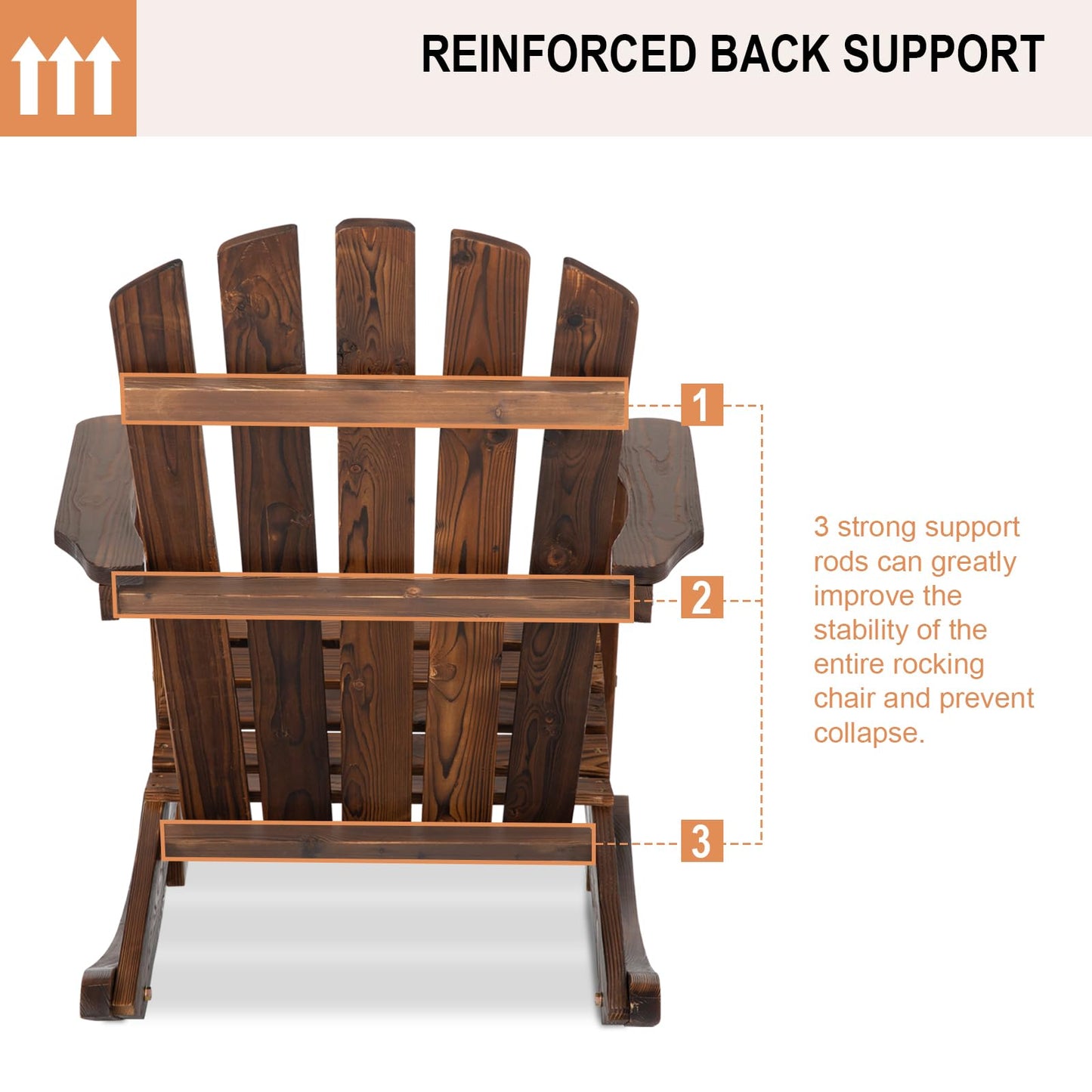 FURNDOOR 2PCS Patio Rocking Chair - Adirondack Rocker Chair Set of 2, Outdoor Wooden Rocking Chairs for Porch, Balcony, Backyard, Poolside