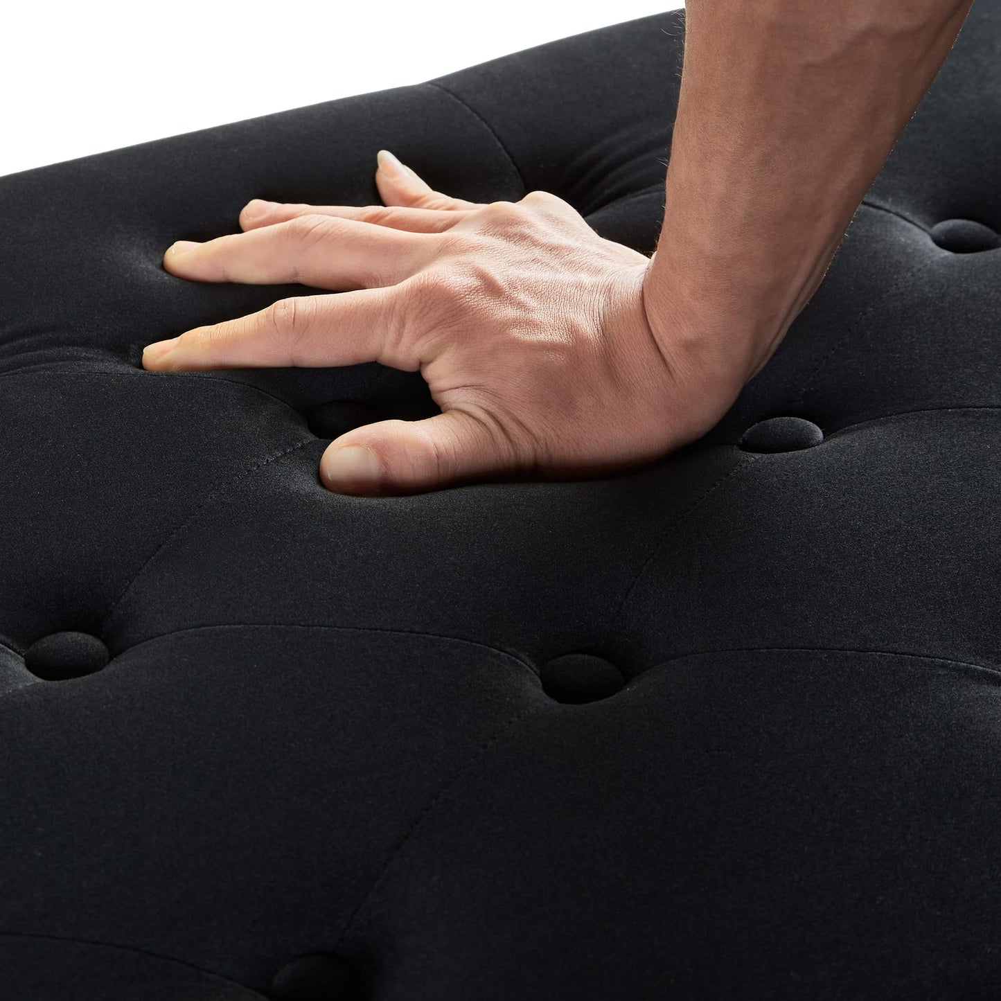 Favfurish Velvet Storage Ottoman with Armrests and Nails Trim,Entryway Living Room Soft Padded Seat,Bed Bench Bedroom End of Bed,Black (48”L X 18.5” W X 22” H)