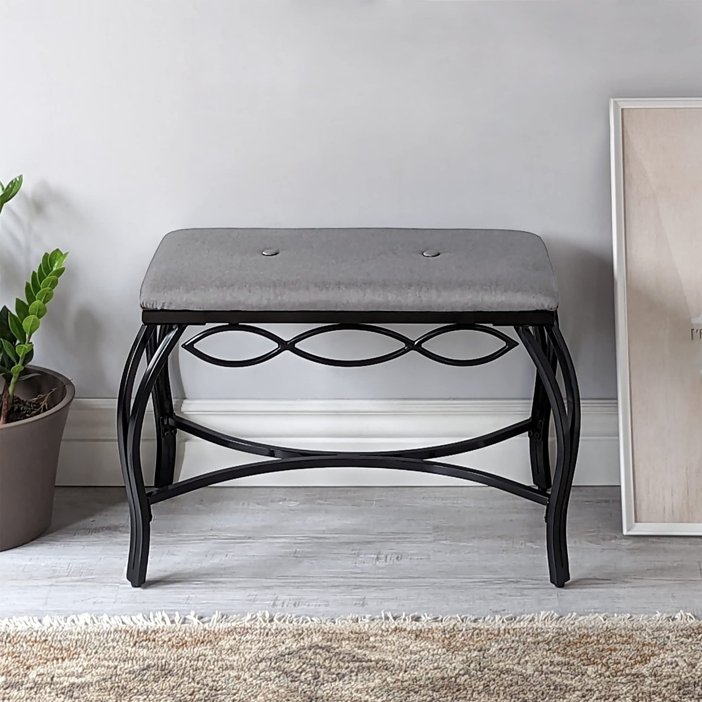 Mango Steam Heather Gray Shoe Bench - Vanity Seat for Makeup Room, Dressing Stool, Entryway Bench - Powder Coated, Upholstered, Space Saving