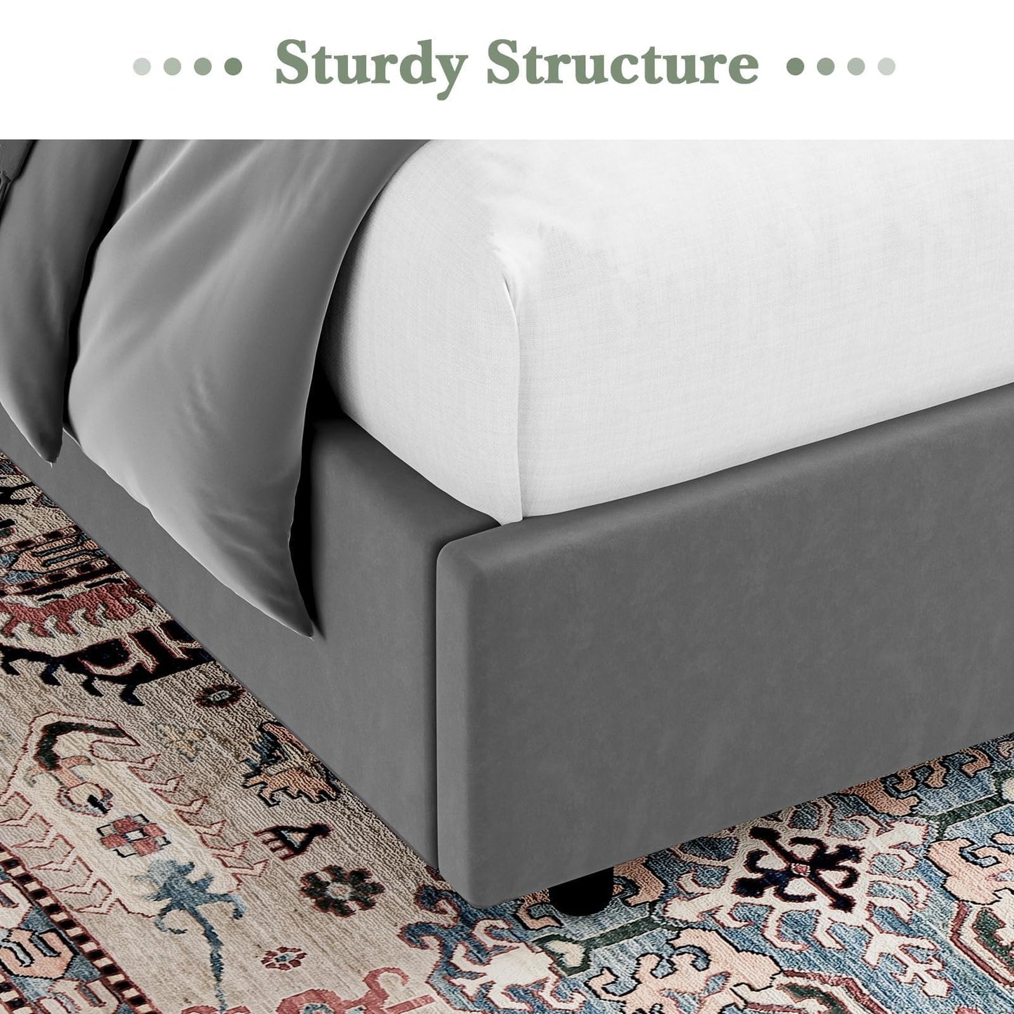 HOMBCK Grey Queen Bed Frame, Velvet Upholstered Platform Bed Frame with Headboard, Curved Wingback Design, Wooden Slats, No Box Spring, Noise Free, Easy Assembly