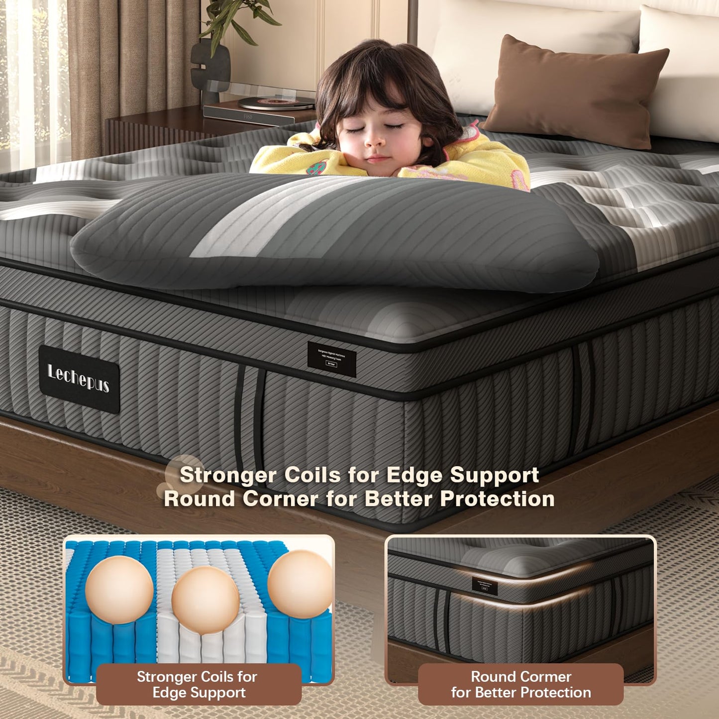 Lechepussleep Full Mattress,Lechepus 14Inch Soft Memory Foam Hybrid Mattresses in Box,Plush Feel Full Size with Supportive Pocket Coil for Back Pain Relief,Motion Isolation, None of Fiberglass