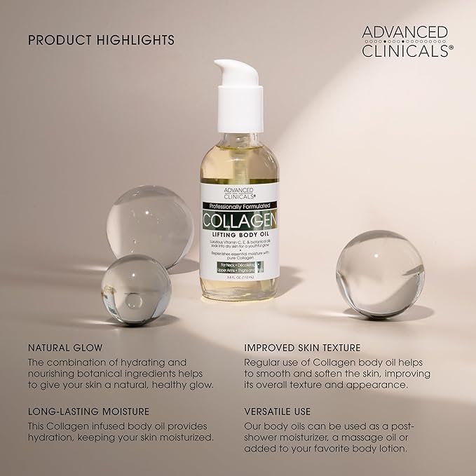 Advanced Clinicals Retinol Body Lotion + Collagen Body Oil 2pc Skincare Set For Women & Men | Fragrance Free Retinol Lotion + Collagen Massage Body Oil To Improve Appearance Of Crepey Skin, 2pc Set