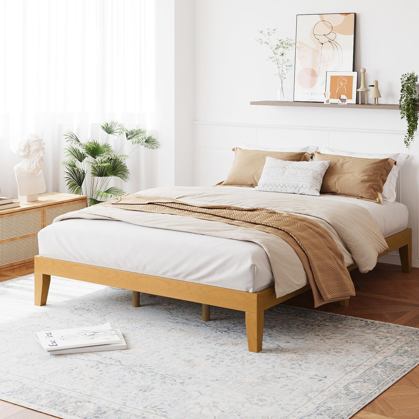 COLAMY 12 Inch Queen Size Platform Bed Frame，Sturdy Wood Bed Frame with Wood Slat Support, No Box Spring Needed, Easy Assembly(Rustic Pine)