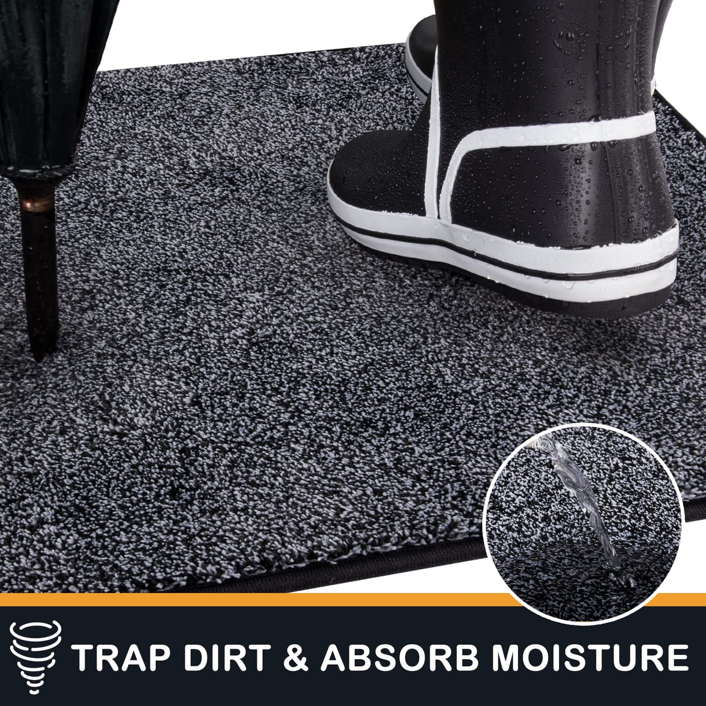 PURRUGS Dirt Trapper Door Mat 20" x 31.5", Non-Slip Machine Washable Entry Rug, Shoe Scraper, Dog Doormat, Super Absorbent Welcome Mat for Front & Back Door, Muddy Shoes & Paws, Bluish Grey-Black
