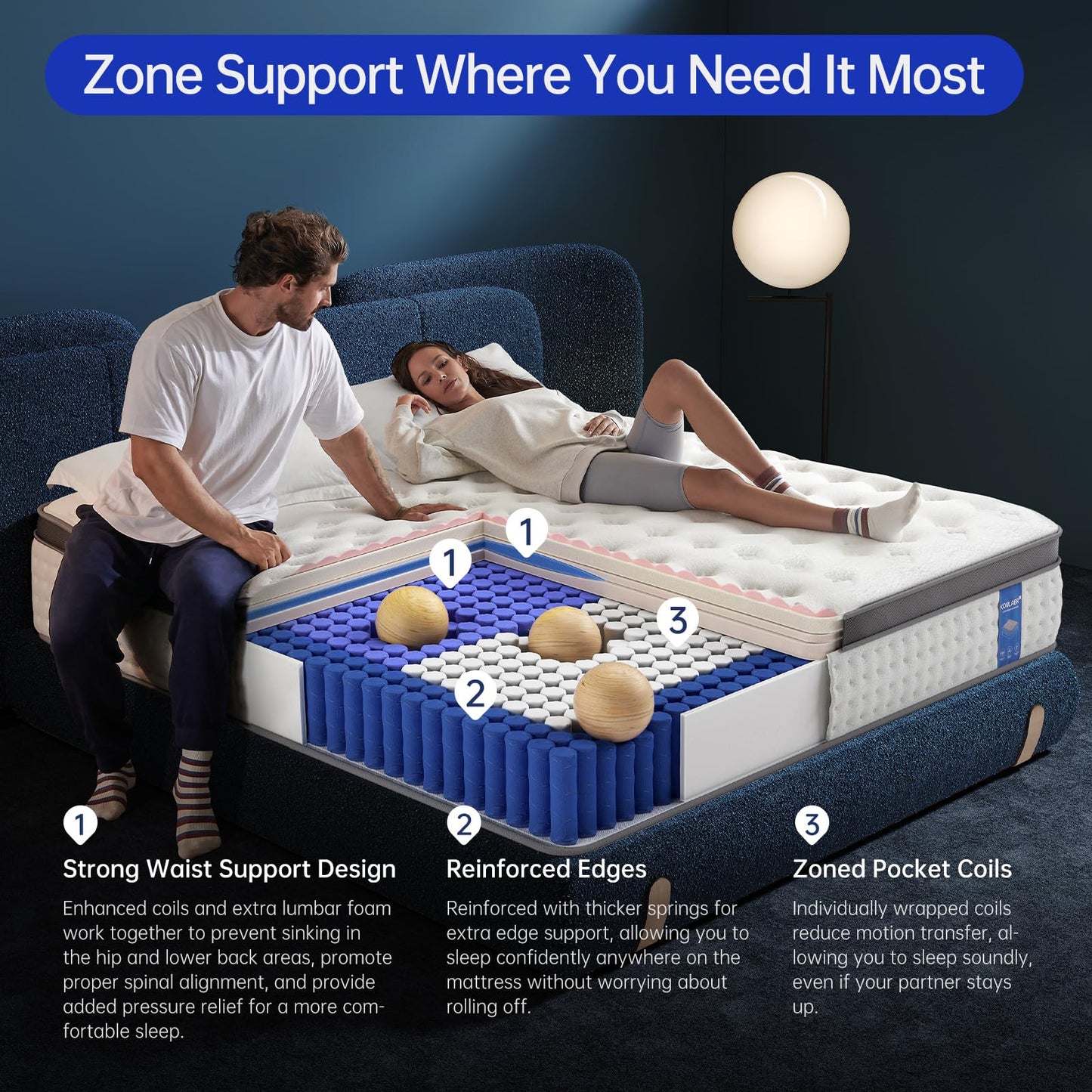 KOULABR Z Queen Size Mattress, 12 Inch Hybrid Mattress in a Box, Gel Memory Foam, Individually Wrapped Pocket Coils Innerspring, Pressure Relief, Medium Firm (12 INCH, Queen (New))