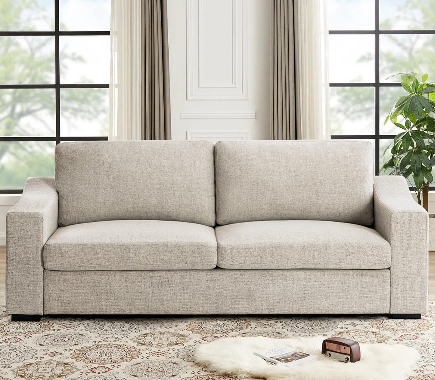 ELUCHANG Oversized 85" Deep Seat Sofa, Modern Couches for Living Room, 3 Seater Natural Linen Sofa, Upholstered Cushion & Detachable Cover, Comfy Sofa Couch for Apartment, Oatmeal