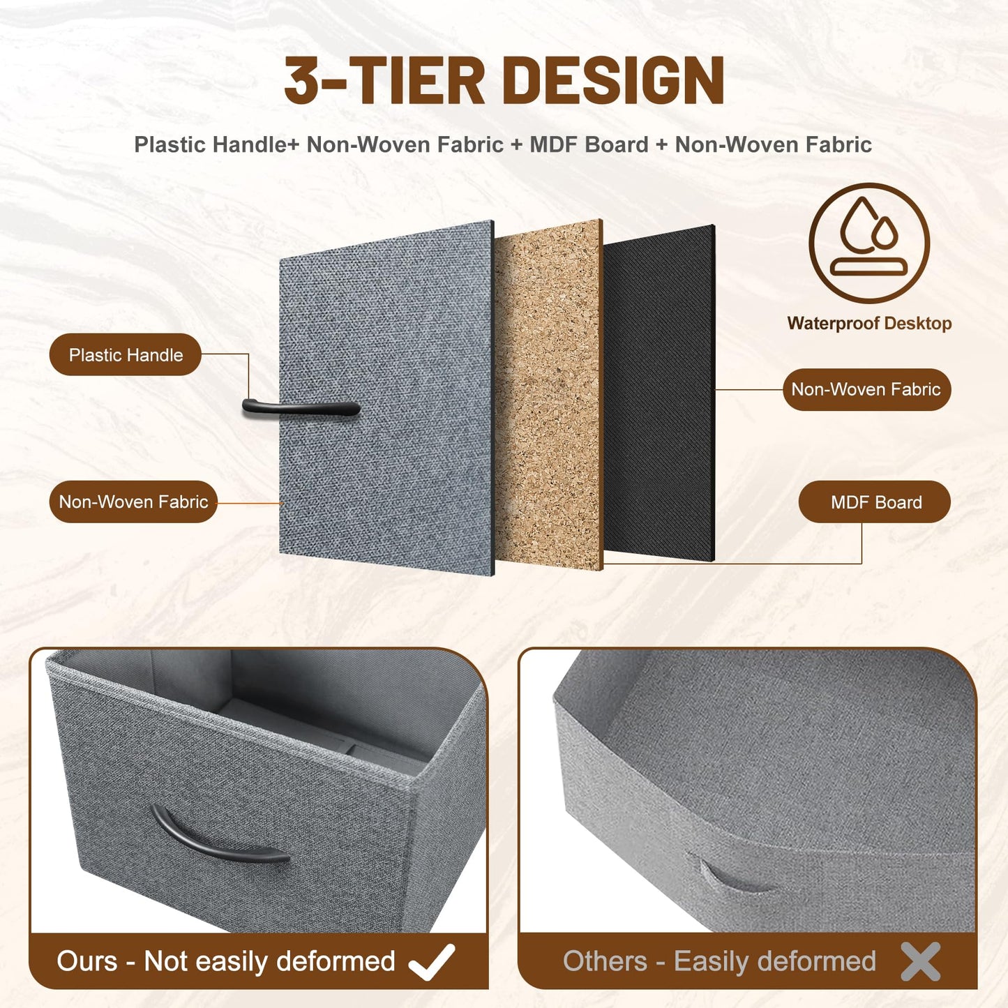 Sonharlar Dresser for Bedroom with 9 Drawers, Chest of Drawers, Storage Drawers Organizer Unit, Grey Wide Fabric Dresser with Fabric Bins for Closet, Living Room, Entryway (Grey and Rustic Brown)