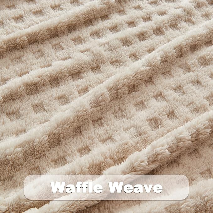 NEWCOSPLAY Super Soft Throw Blanket Linen Premium Silky Flannel Fleece 3D Waffle Checkered Lightweight Bed Blanket All Season Use (Linen, Throw(50"x70"))