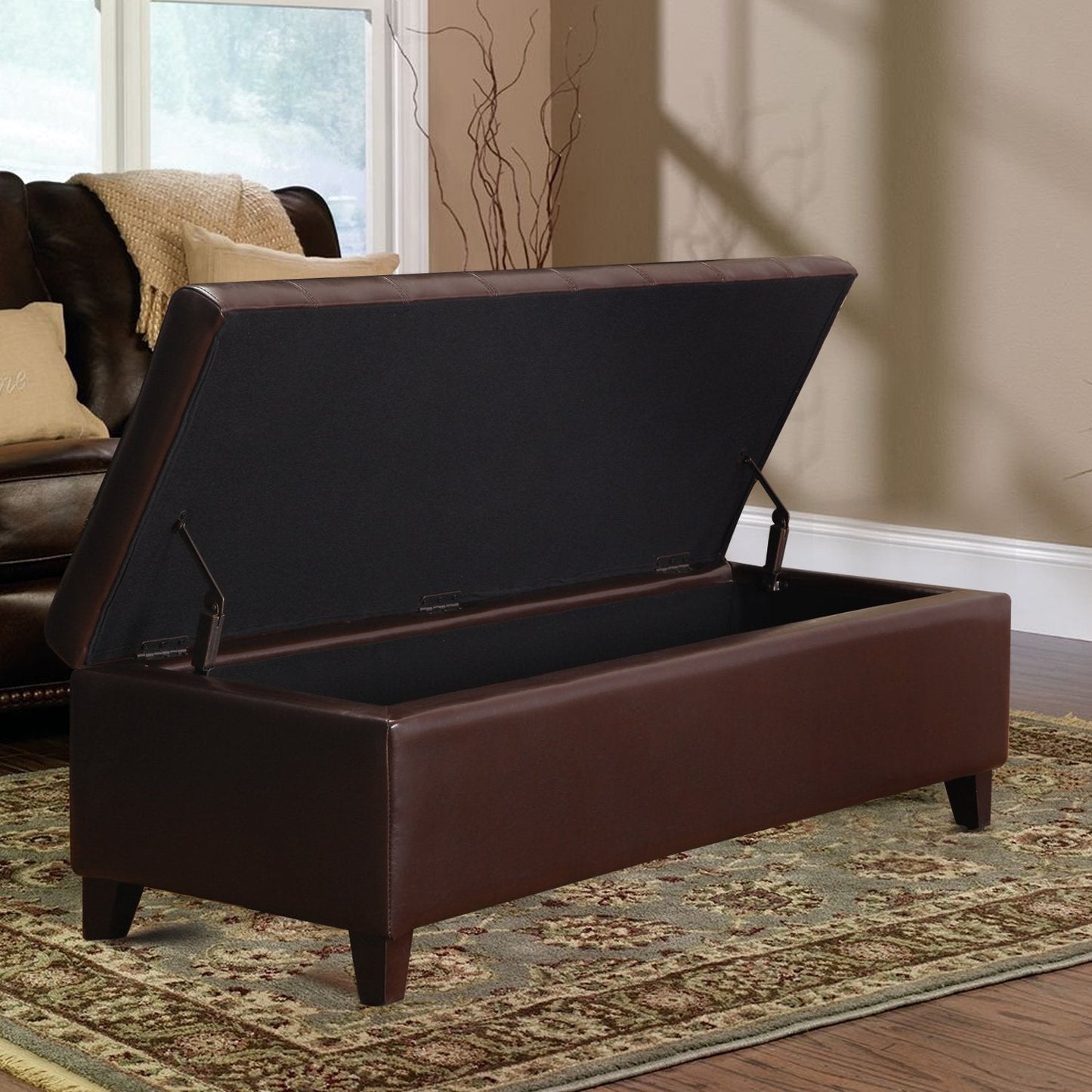 Joveco Storage Ottoman Bench, 51 Inch Leather Tufted Bench for End of Bed, Bedroom, Living Room, Dark Brown