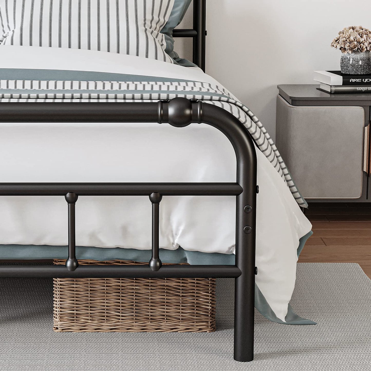 BOSRII King Size Bed Frame with Headboard and Footboard, 18 Inches High, 3500 Pounds Heavy Duty Metal Slats Support for Mattress, No Box Spring Needed,Noise-Free, Black