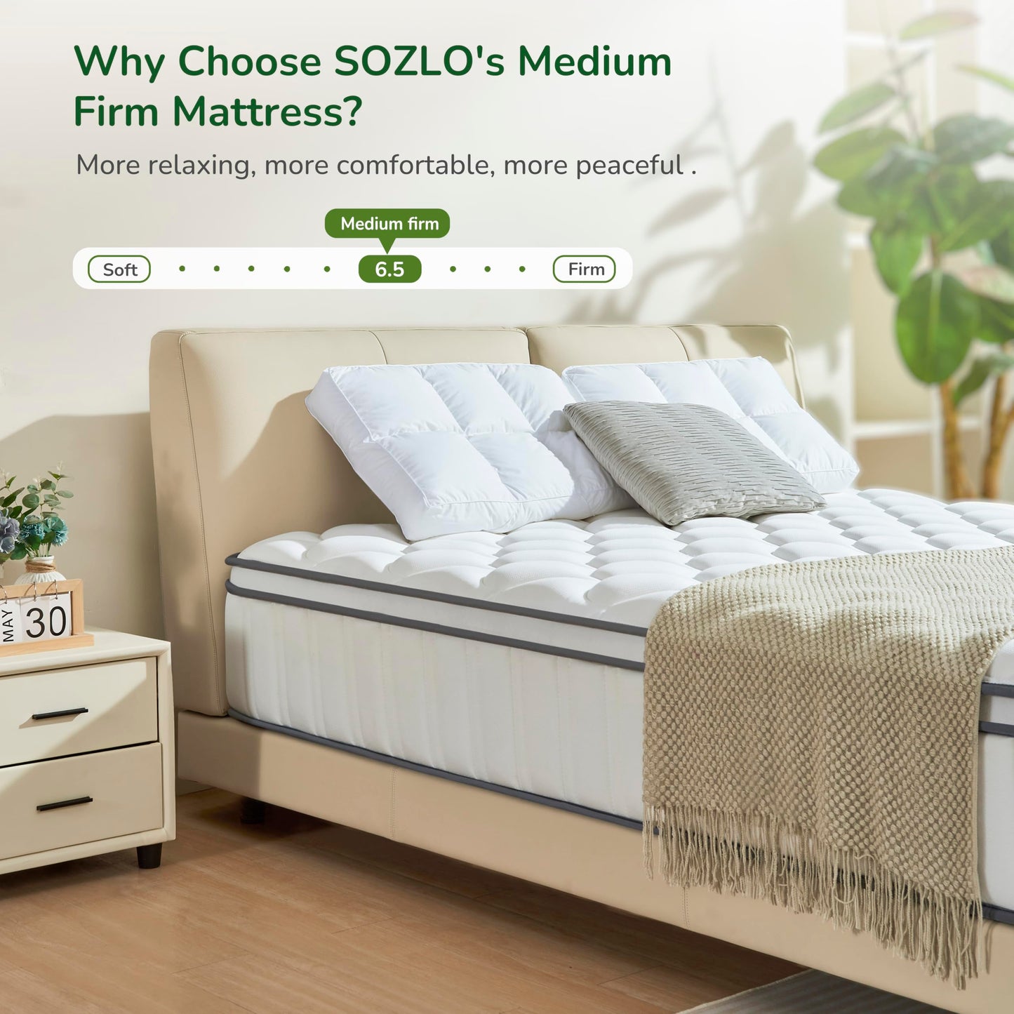 Sozlo Full Size Mattress, 12 Inch Full Mattress in a Box, Cooling Gel and Individual Pocket Springs for Motion Isolation & Edge Support, Medium Firmness for Pressure Relief