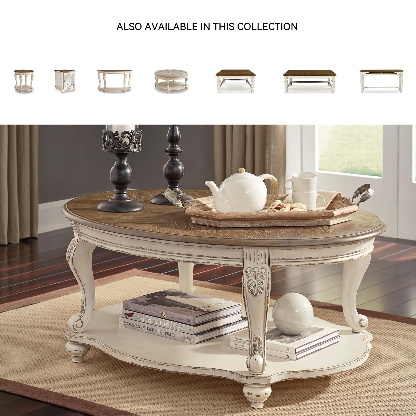 Signature Design by Ashley Realyn French Country Two Tone Round End Table, Chipped White