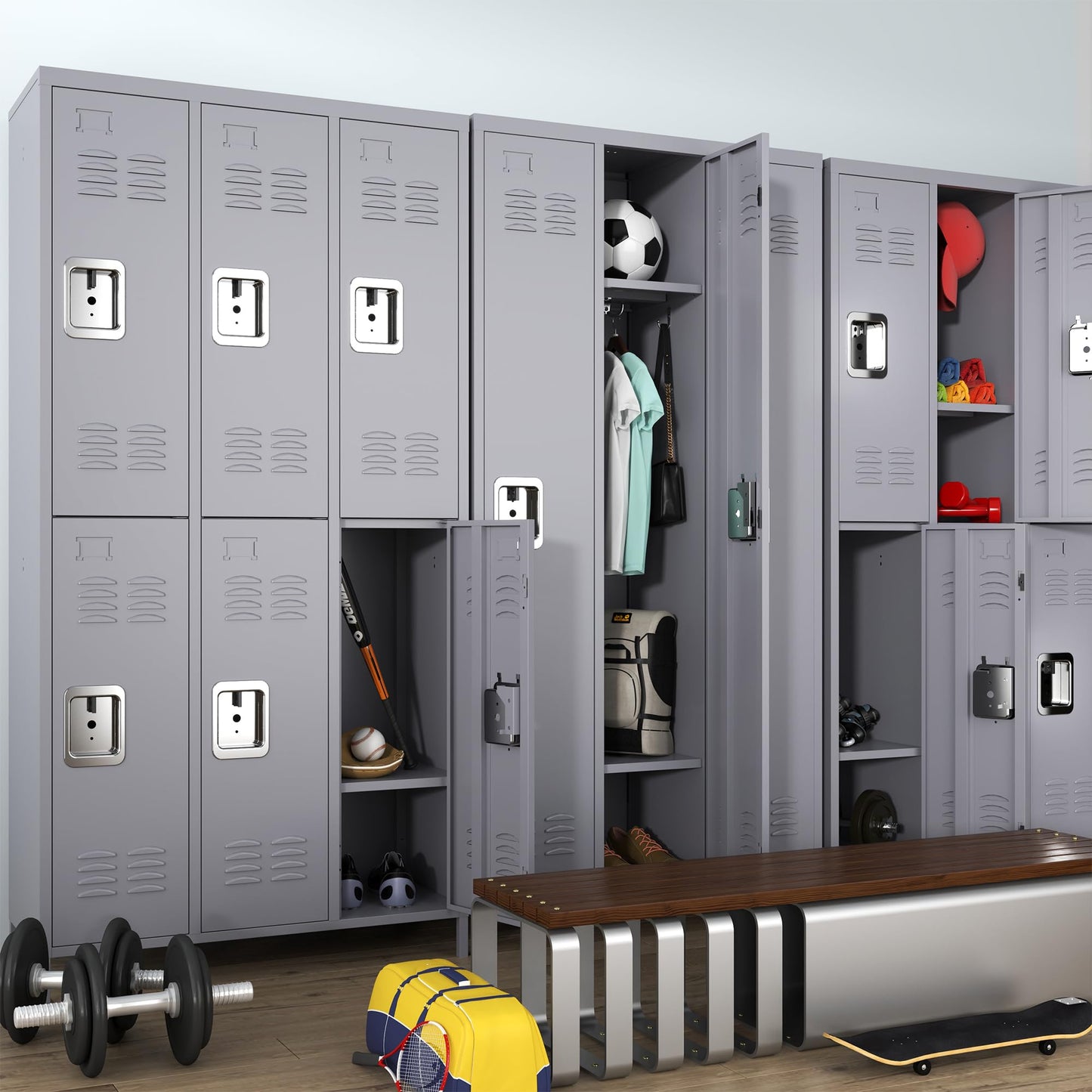 IKIMI Metal Locker 3 Doors Storage Lockers for Employee,72" Tall Locker with Shelves and Hooks Steel Sports Locker for Office School Office Gym Home Garage