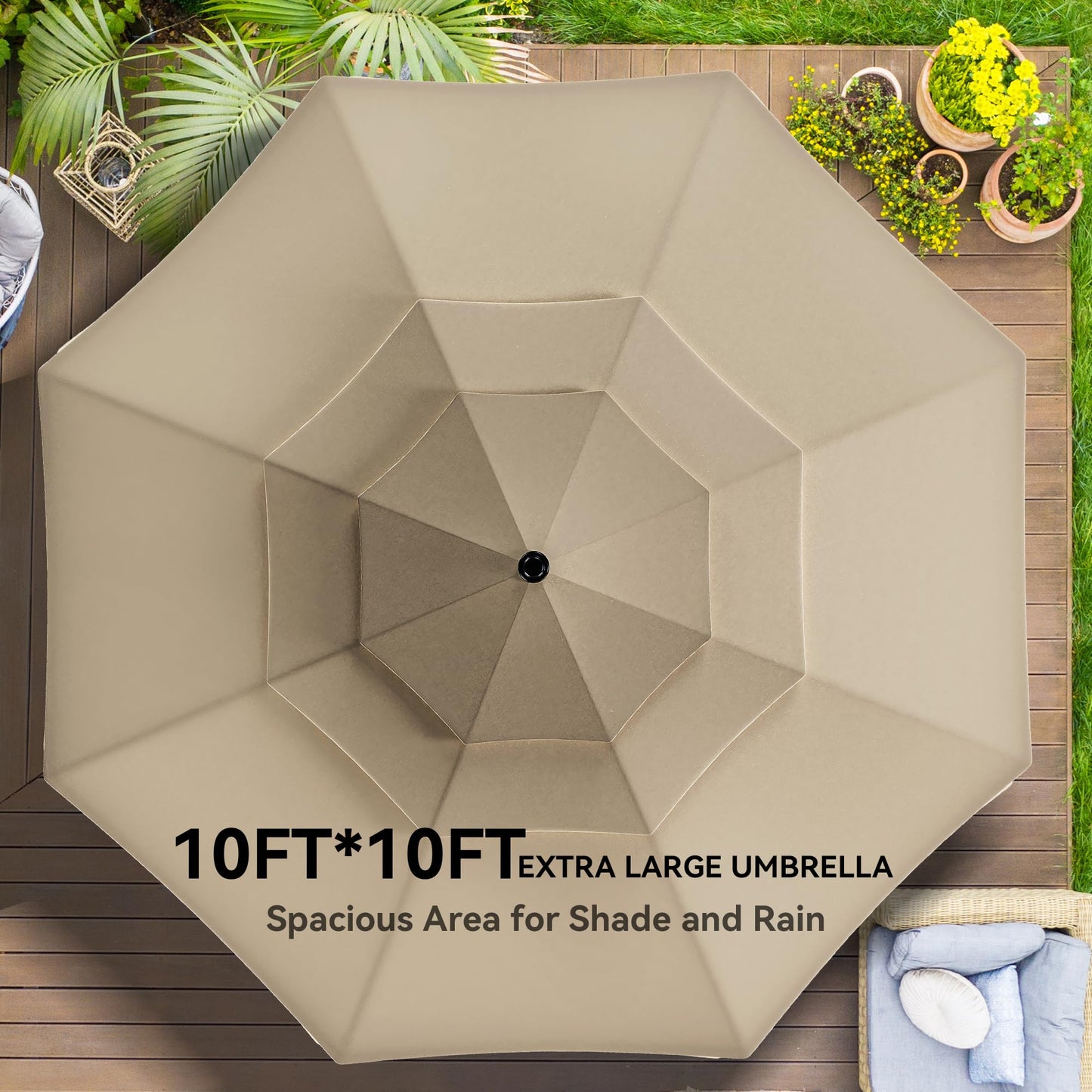 YITAHOME 6 Piece Patio Dining Set w/10ft Umbrella, 4-Person Outdoor Dining Set w/Tempered Glass Tabletop & 4 Dining Chairs, Outdoor Patio Dining Set for Deck Lawn Porch