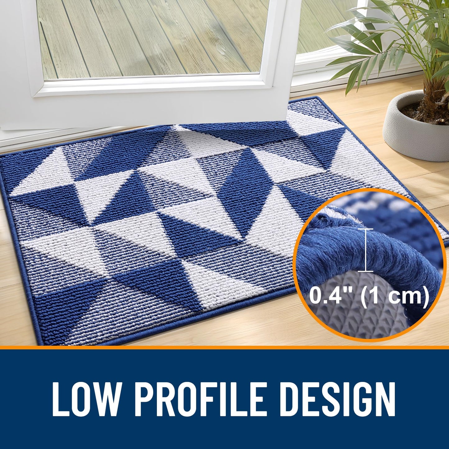 OLANLY Large Door Mat Indoor Entrance Washable 48x32, Odor-Free Low-Profile Front Back Geometric Doormat, Absorbent Resist Dirt Entry Carpet, Easy to Clean Sturdy Inside Floor Mats for Entryway, Navy