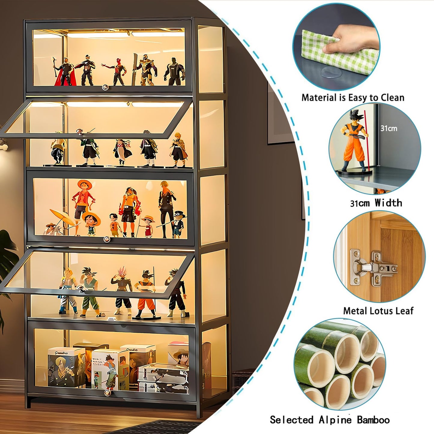 TVMCNA 68" Display Cabinet, Curio Display Cabinet with Acrylic Door Collectibles Toy Organizers Rack & Display Shelf, Display Case for Playroom Bedroom Toddler's Room Kids Bookcase