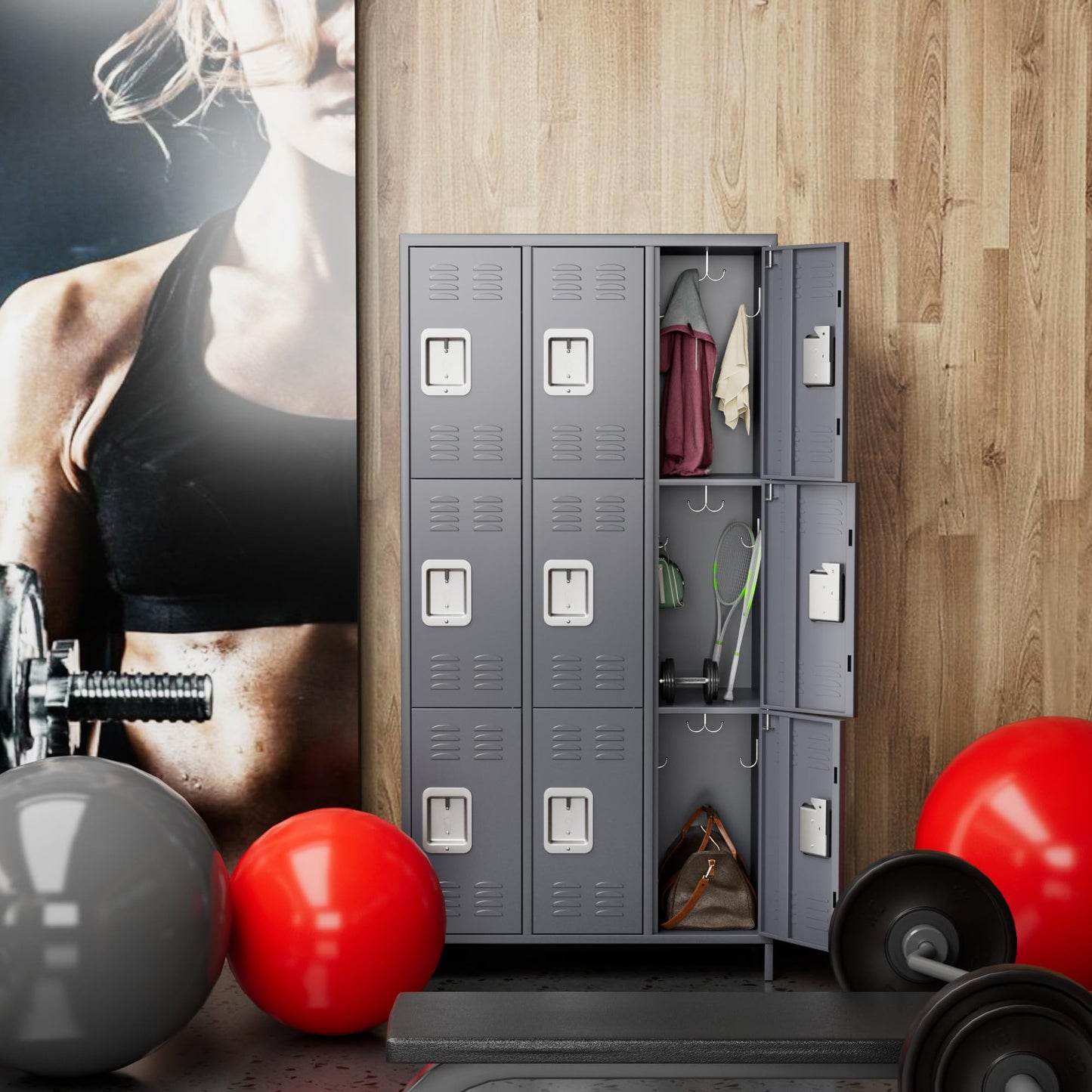 Reemoon 9 Doors Metal Storage Locker, Steel Storage Cabinet for Employees, Industrial Office Locker for School Gym Bedroom, Assembly Required,Dark Grey