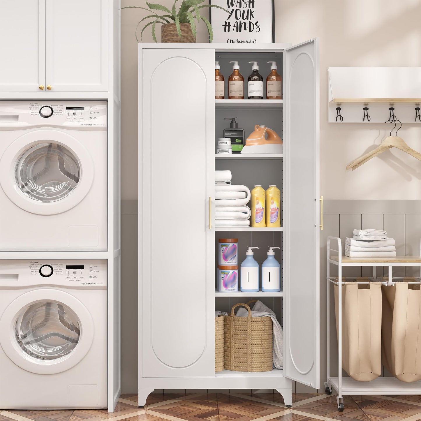 Metal Storage Cabinet with Doors and Shelves,75 Inch White Pantry Cabinets for Kitchen Storage,Tall Kitchen Pantry Cabinet for Living Room, Dining Room